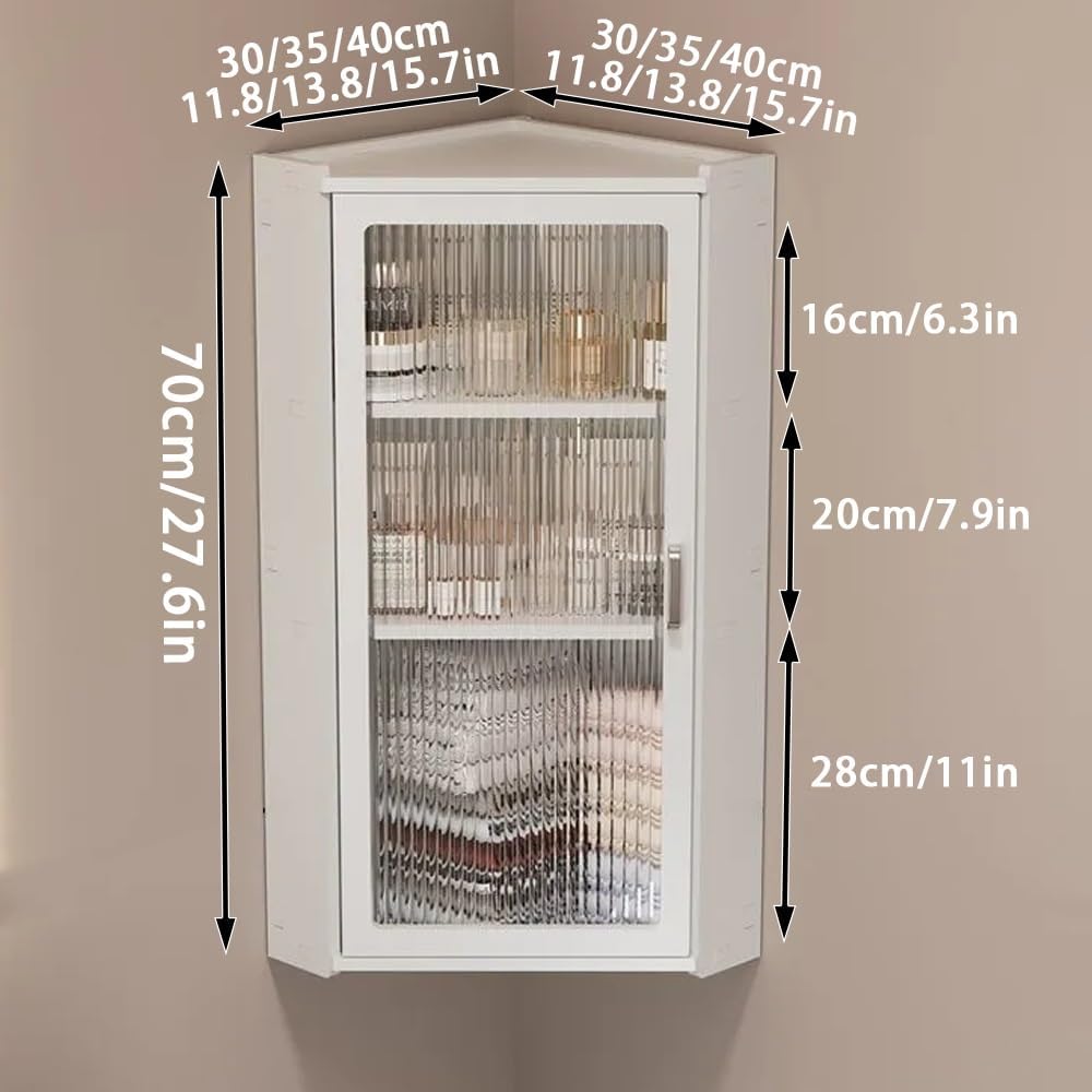 3-Tier Wall Mounted Bathroom Organizer, Hanging Storage Cabinet with Acrylic Doors, Modern Minimalist Floating Shelves, Stylish Corner Shelf for Kitchen, Bathroom(30cm-11.8in)