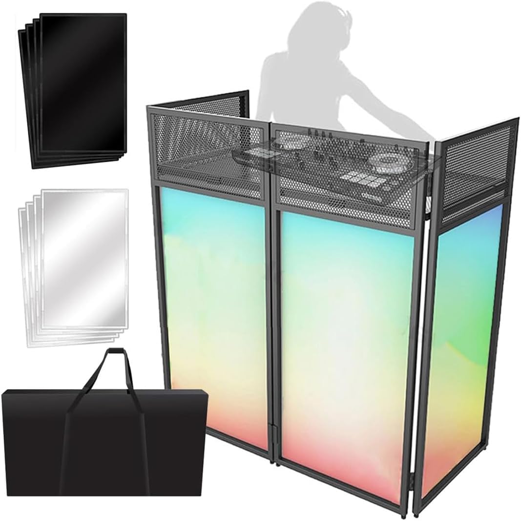 Foldable DJ Booth Event Flat Table Top,40 * 40 * 20 Inches Portable DJ Facade Booth DJ Facade Table Station w/White & Black Scrim,Padded Carrying Bag