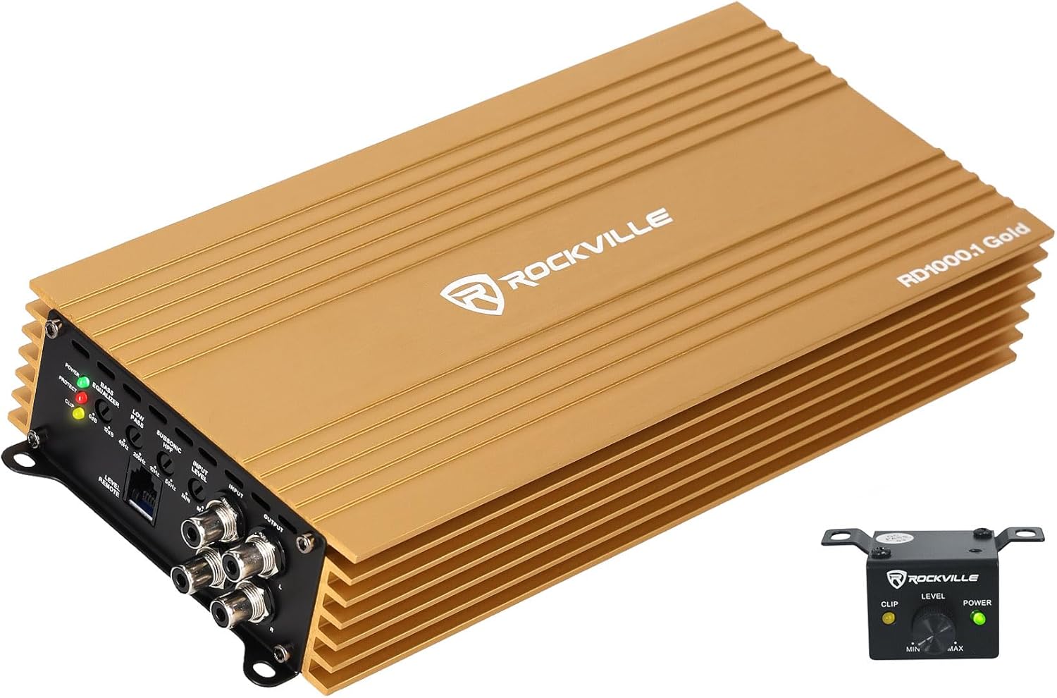 Rockville RD1000.1 1000W RMS 4000W Peak Mono Car Amplifier, 1 Ohm, High-Efficiency Class D, Metal Bass Knob, Tiffany RCA, for Car Audio Enthusiasts