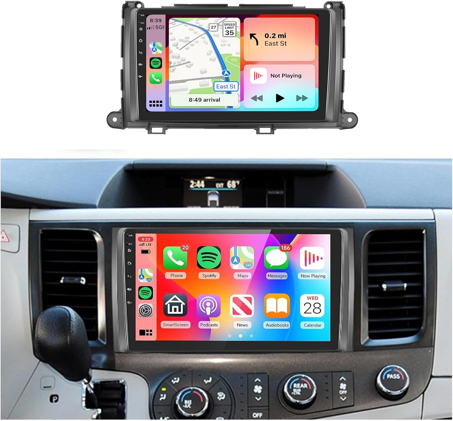 【Hi-Fi 16EQ】 2G+64G Android Radio for Toyota Sienna 2011-2014 Car Stereo with Wireless Carplay,Android Auto,9inch IPS Touch Screen Bluetooth GPS WiFi FM/RDS Backup Camera (Excludes JB-L AMP)