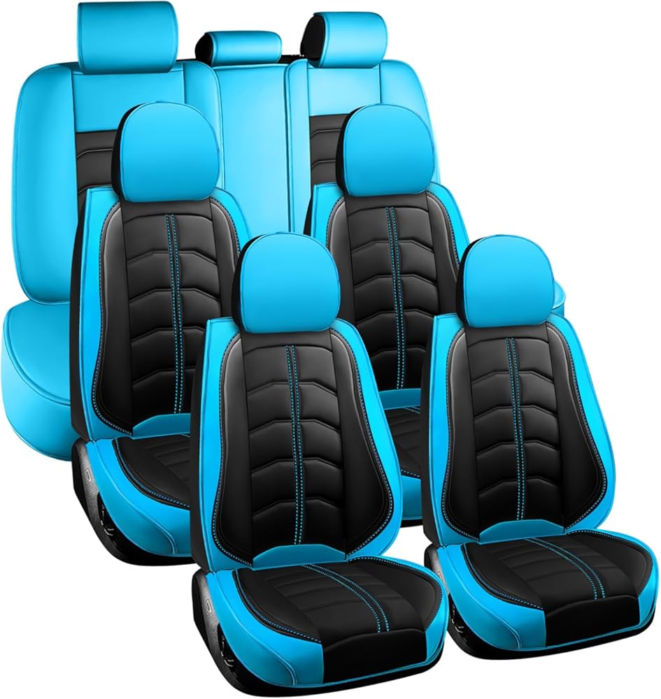 Car Seat Cover 7 Seats for Toyota Highlander 2001-2025, Durable Wear Resistant Waterproof Seat Cover, Breathable No Odor Premium Leather Vehicle Interior Accessories.(7 Standard,Black Blue)