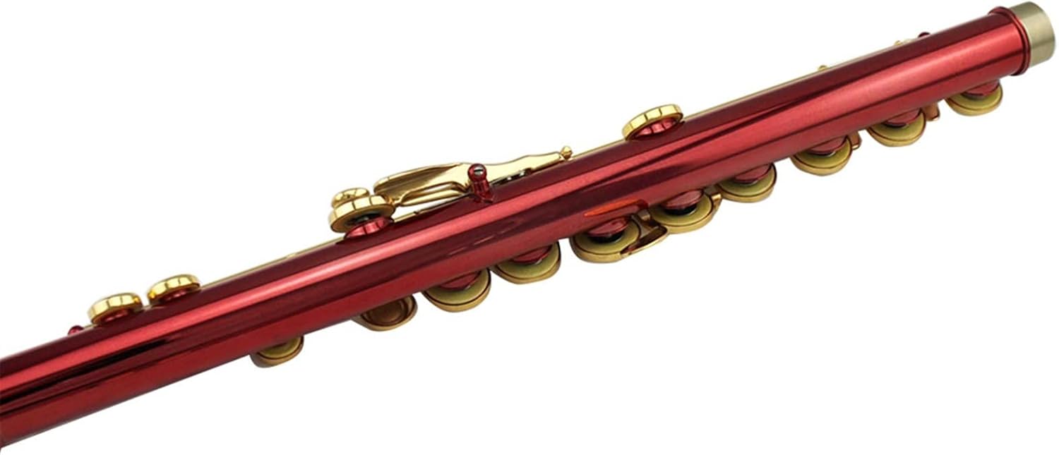 TSTS Flutes Musical Instrument 16 Closed Hole Red Color Body Gold Plated Key with Offset G Key Orchestras Bands Flute