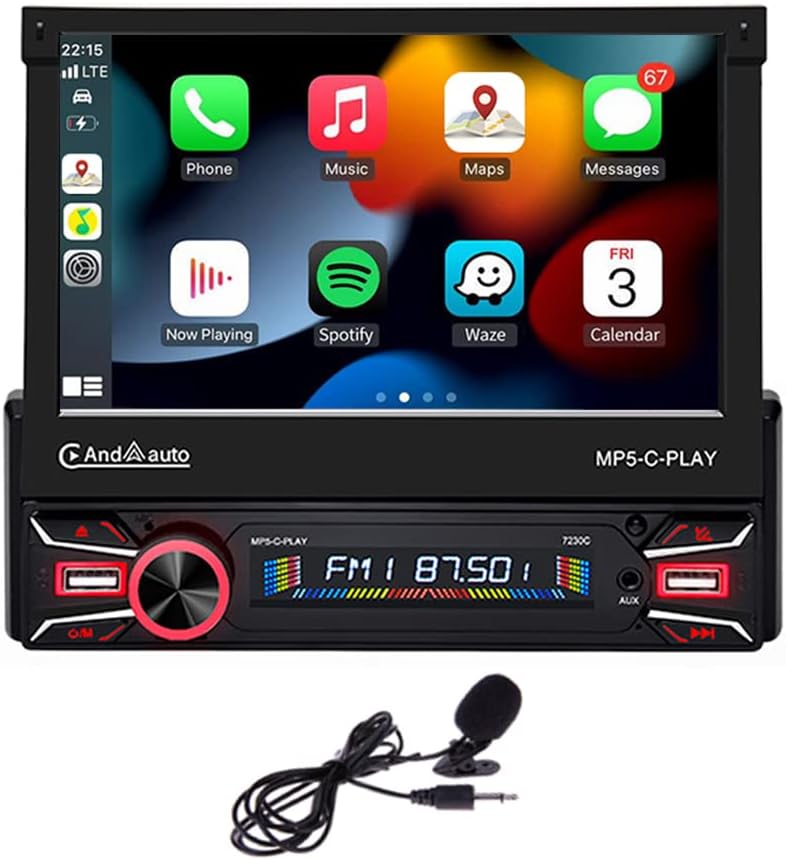 1Din Car Stereo with Wireless Carplay & Android Auto 7