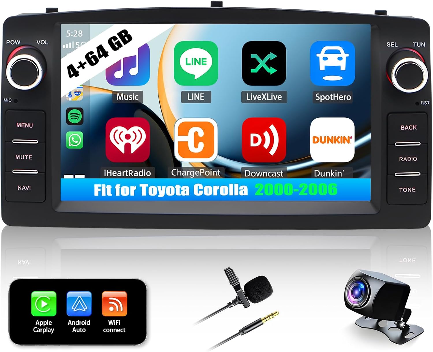 4+64G Android 13 Car Stereo Compatible with Toyota Corolla 2000-2006 Radio Upgrade 7 Inch Touch Screen with Wireless Carplay Android Auto Backup Camera Mirror Link GPS SWC WiFi FM