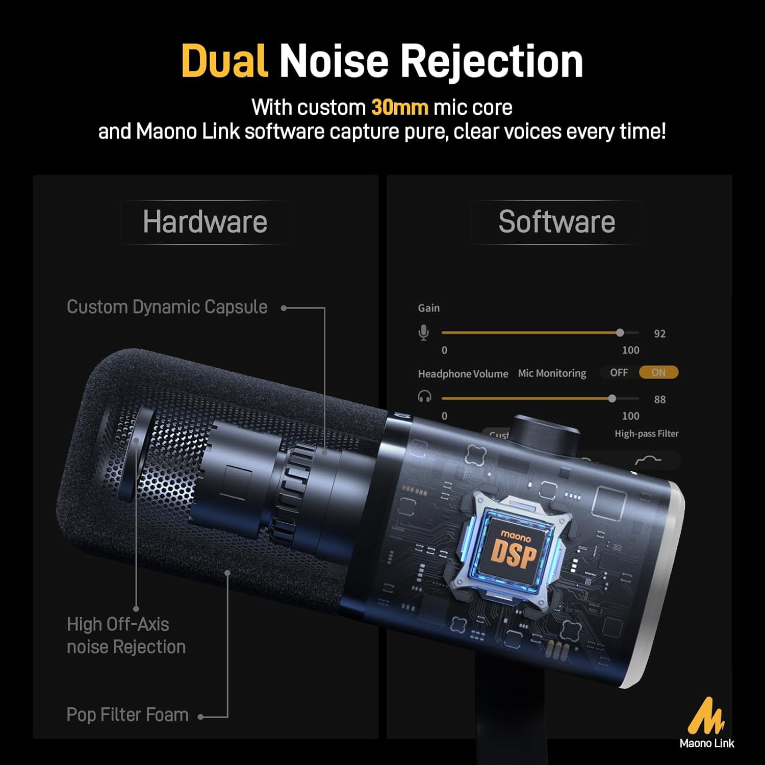 MAONO XLR/USB Gaming Microphone with BA20 Boom Arm, PC Computer Gaming Streaming Mic with RGB Light, Mute Button, Headphones Jack,Bundle for Gaming Podcast Recording (PD100X Black+BA20 Black)