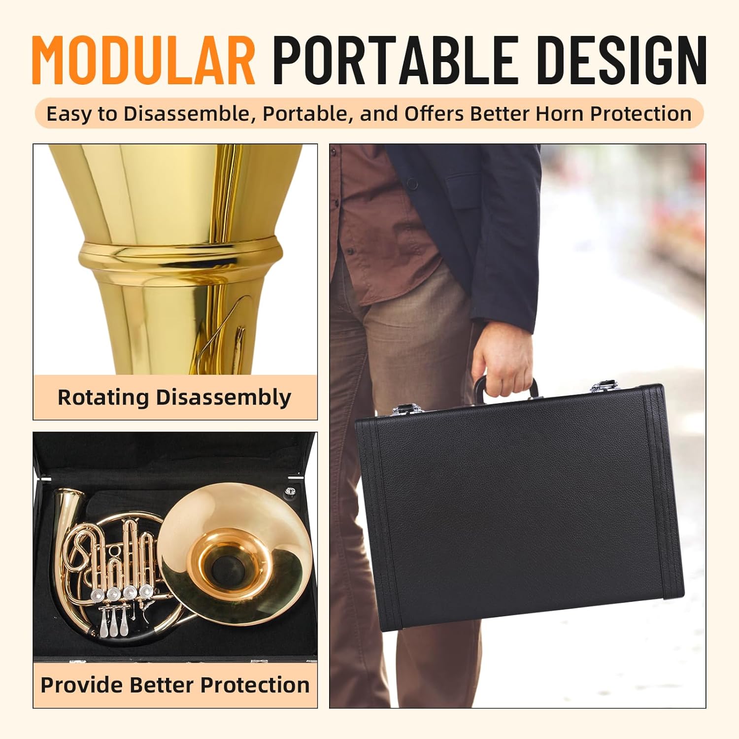 B Flat 4 Key Single Row French Horn - Brass Lacquer Gold Craft French Horn - Includes Musical Instrument Box For Beginners Examinations Professional Performance