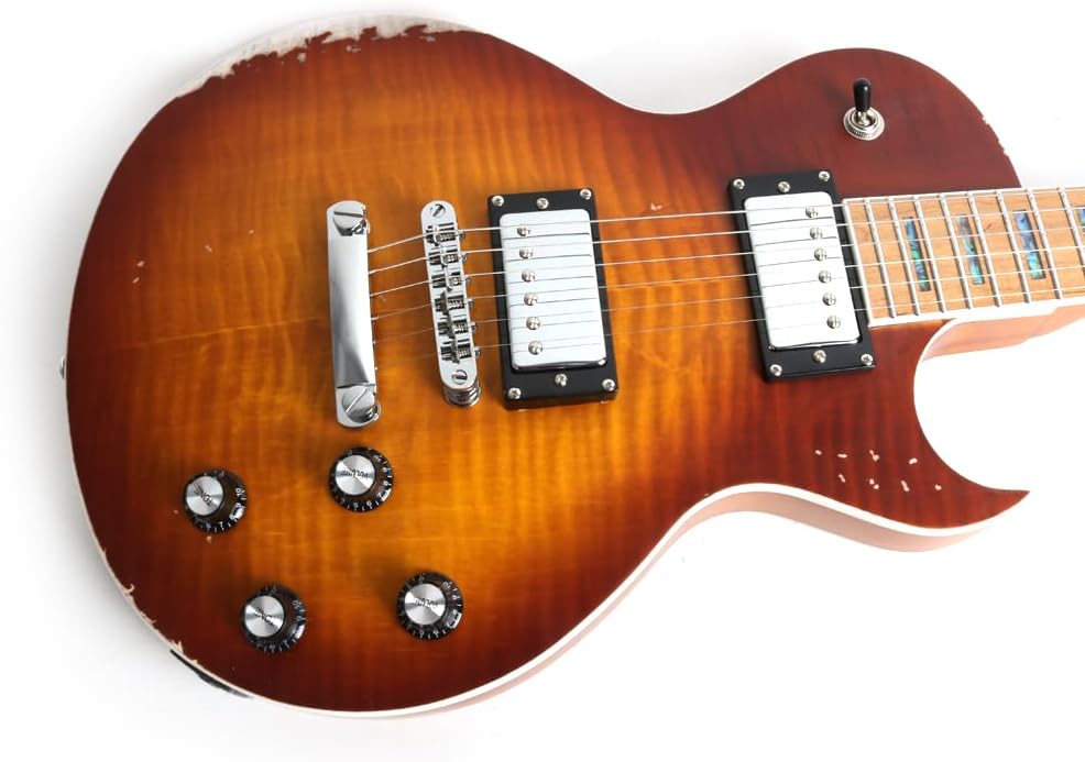 Fojill Light Relic Solid Body Full Size 39 Inch LP Electric Guitar Roasted Canadian Maple Neck Rosewood Fretboard Mahogany Body Stainless Frets