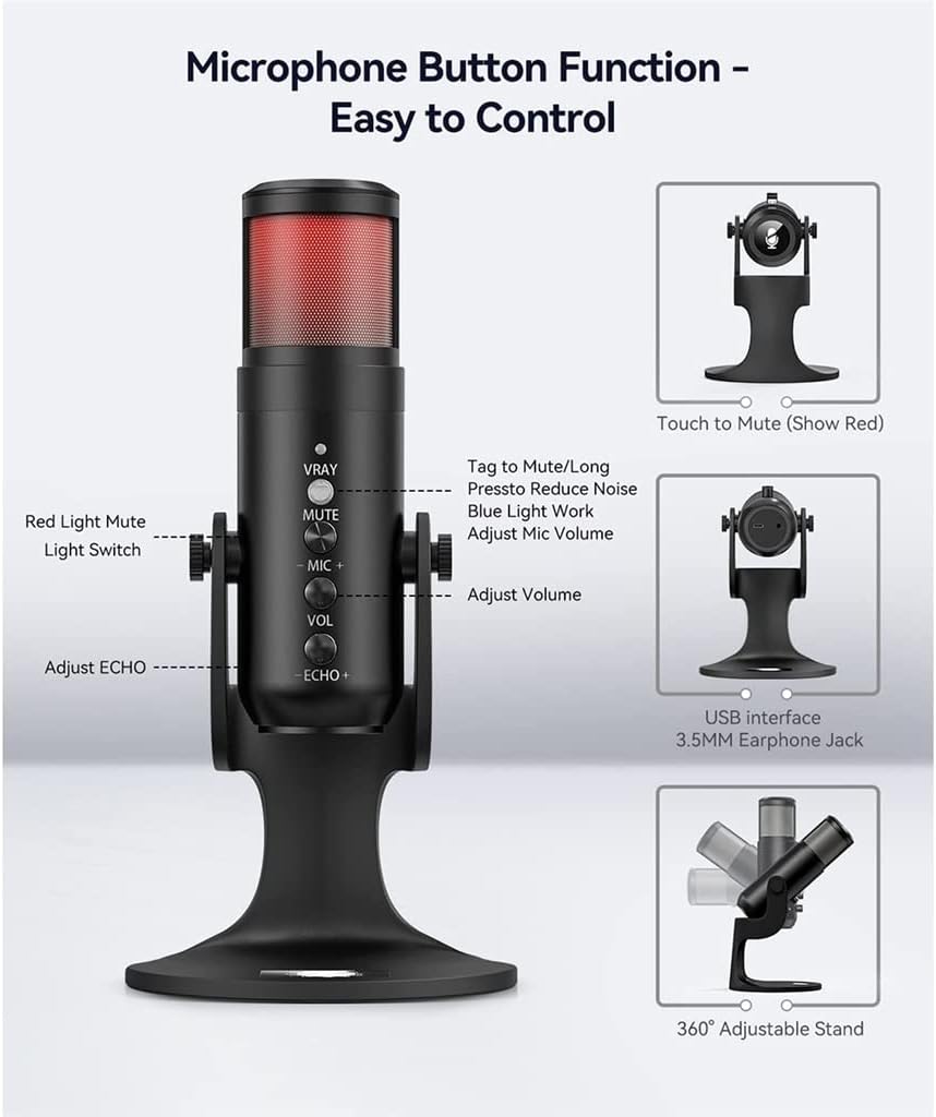 USB Microphone Professional Condenser Microphone Suitable for Computer Notebook Phone Recording Singing Game Streaming