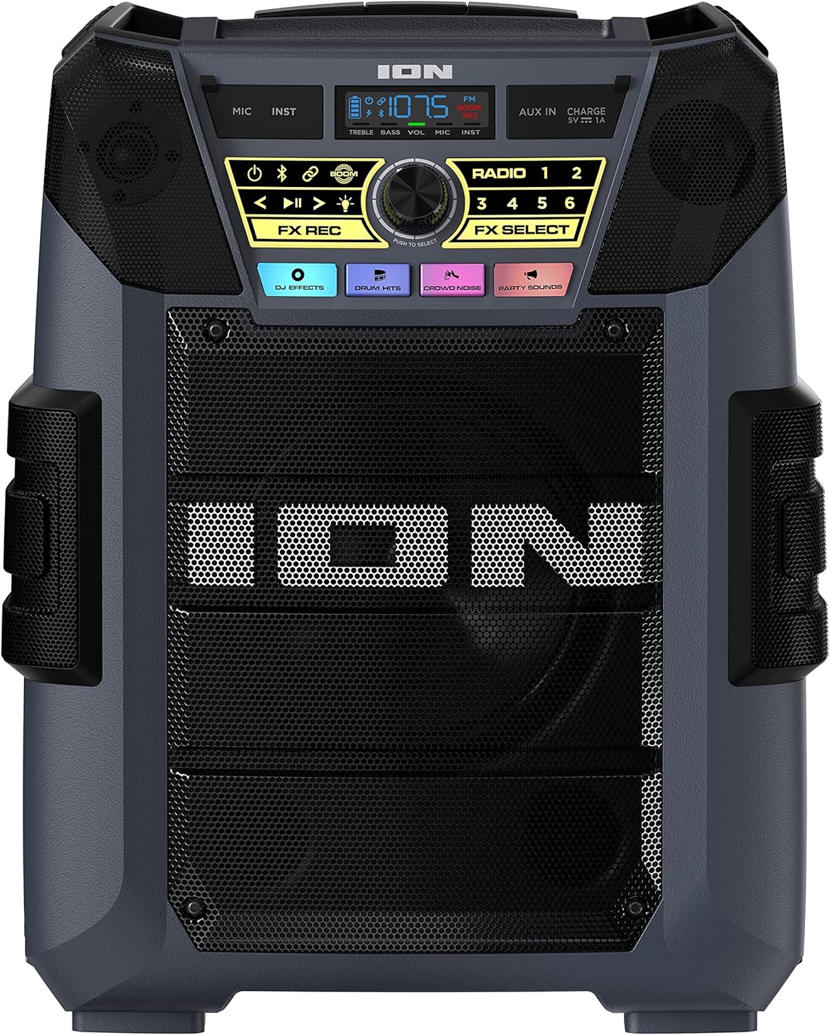 ION Block Rocker XL - Portable Bluetooth Outdoor Party Speaker, 220W, with Karaoke Microphone, Battery, 5 Speakers, Lights, Radio, USB Charging & App