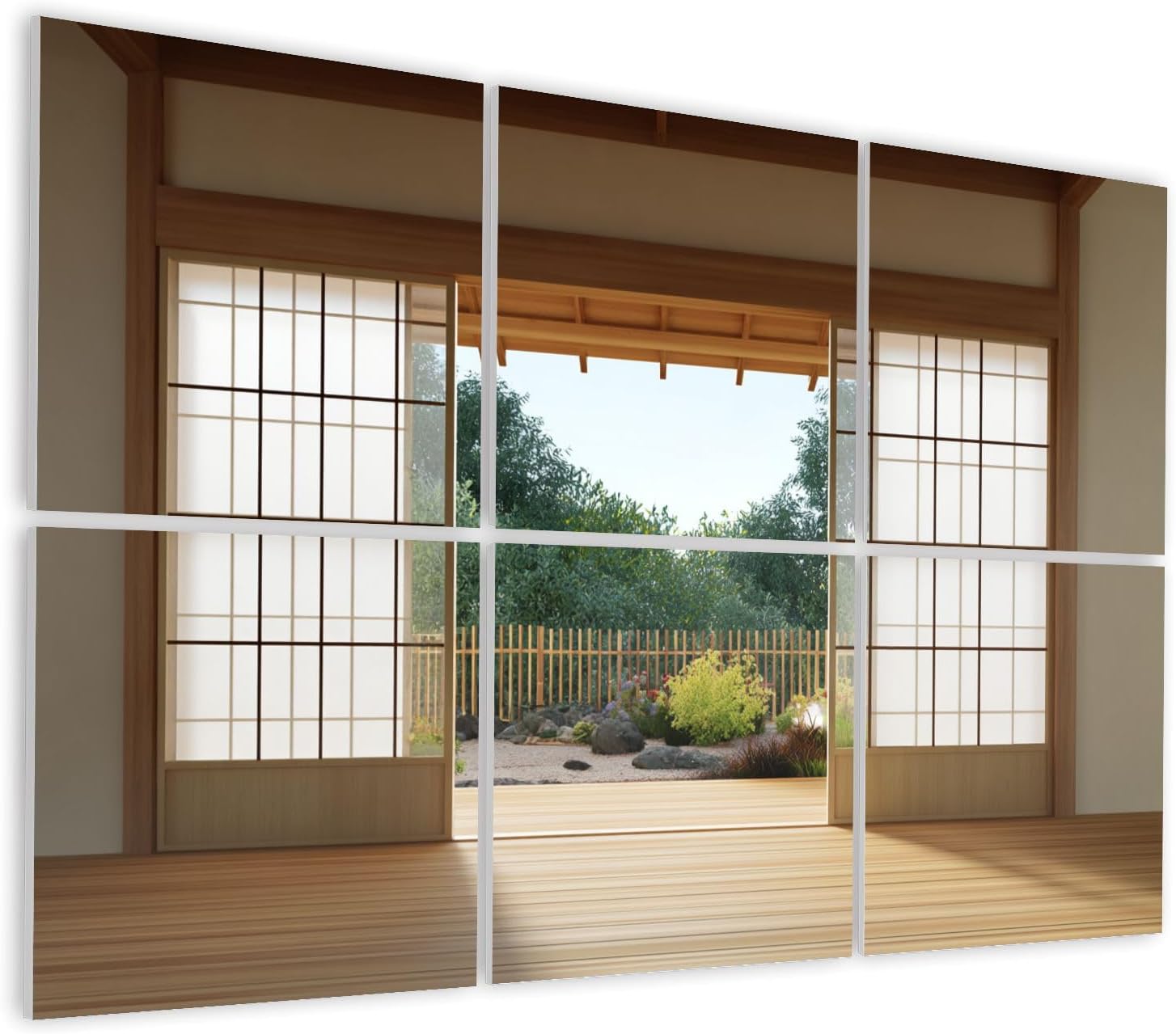 6 Pack Art Acoustic Panels Self Adhesive Japanese Style Empty Room Interior Garden View Decorative Soundproof Wall Panels Sound Absorbing Panel 48