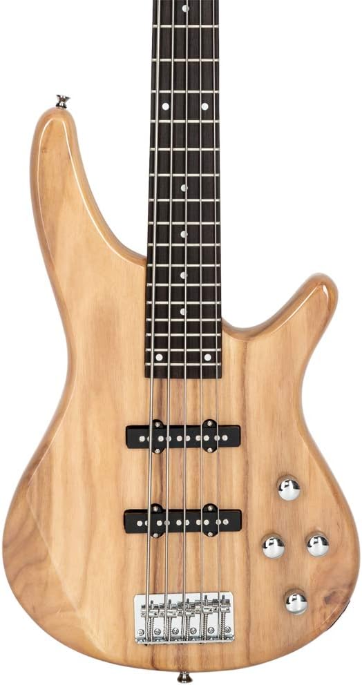 Lykos Exquisite Stylish GIB Electric 5 String Bass Guitar Full Size Bag Strap Pick Connector Wrench Tool (Burlywood)