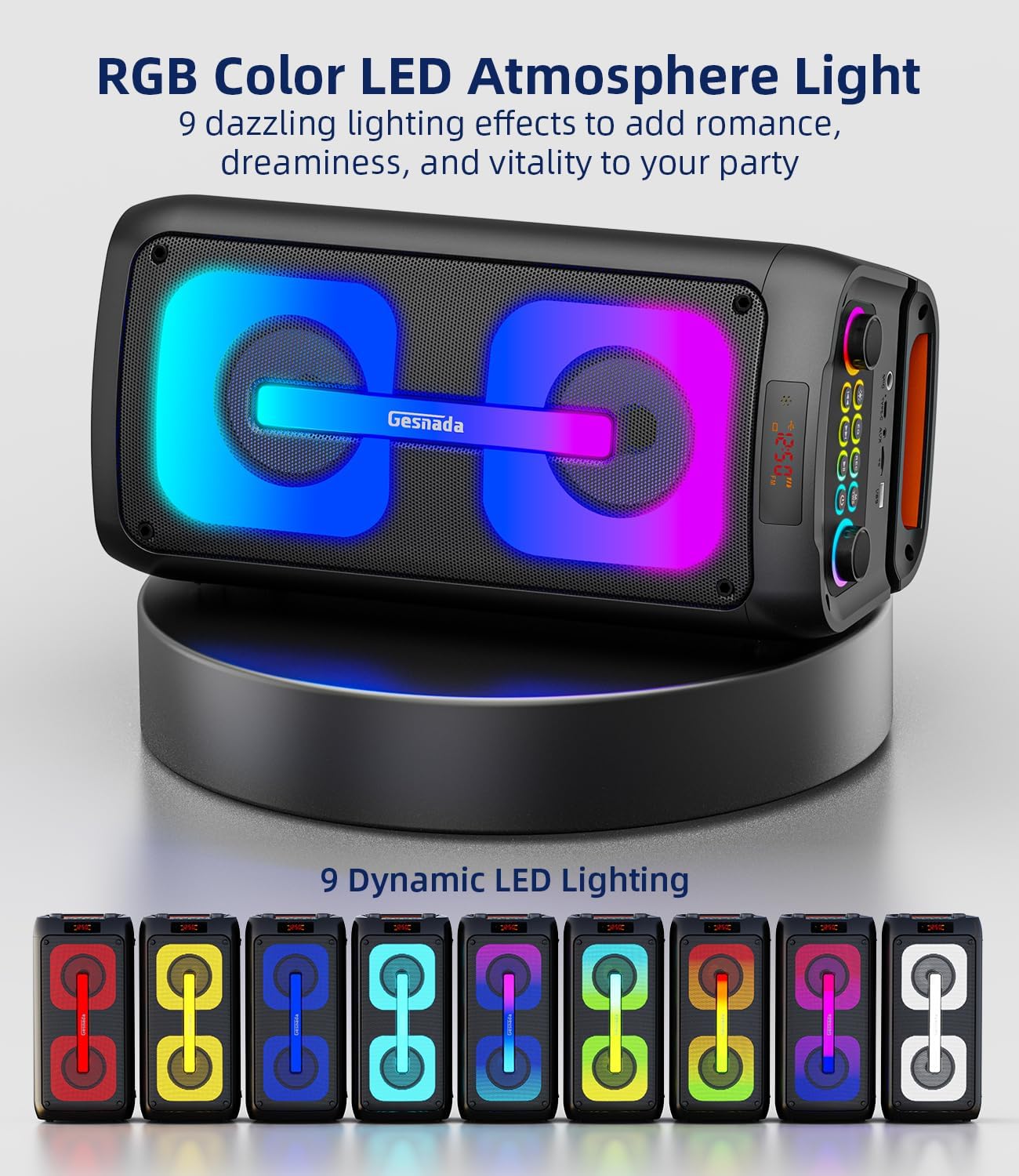 Karaoke Machine with 2 Wireless Microphones, Portable Speaker for Adults, 60W Powerful Sound, Bluetooth 5.3 & TWS Stereo, LED Lights, Supports Type-C/USB/TF/AUX for Home Party and Outdoor.