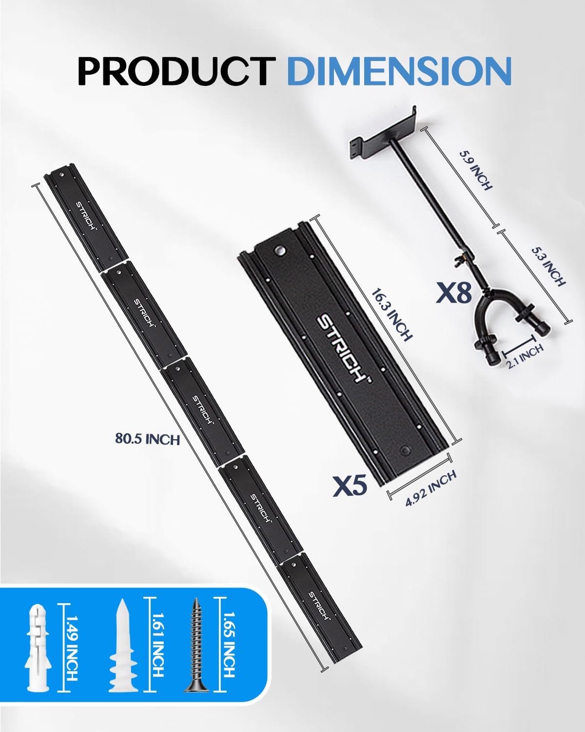 STRICH Guitar Wall Mount Hangers for Multiple Guitars, Holds 8 Guitars, Strong Aluminum Metal Guitar Stand Rack Bass Holder, Adjustable Instruments Display Set, SMH-08A