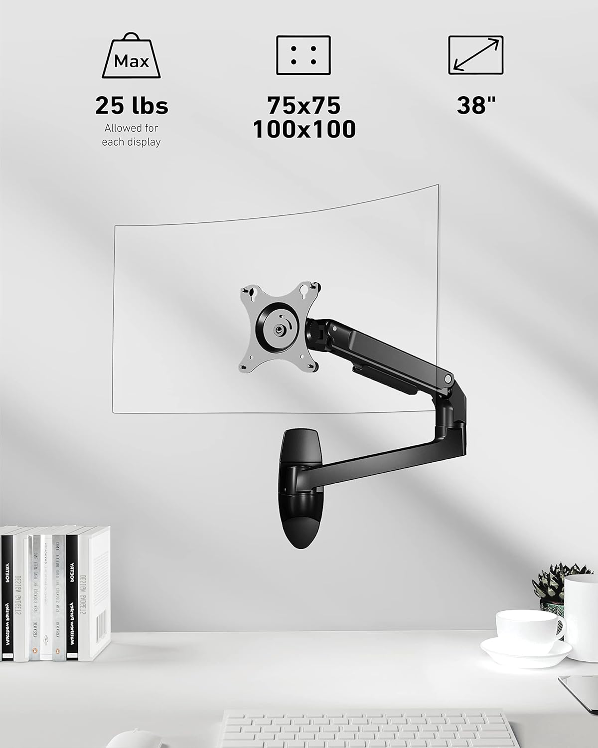Monitor Wall Mount for Flat or Curved Screens up to 38