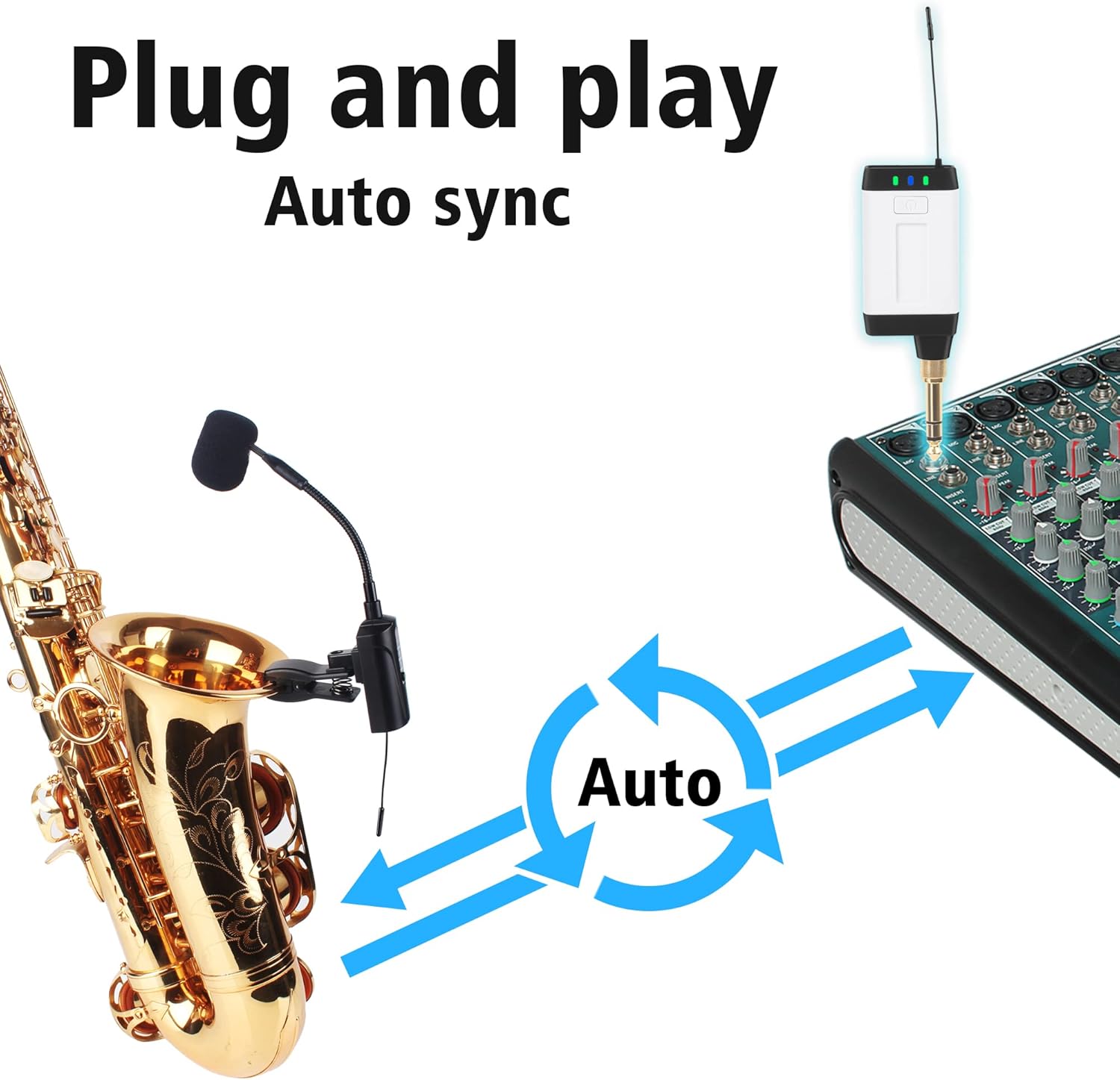 Double Microphone for Saxophone Q2/ST-5 Wireless Sax Microphone Instrument UHF Condenser Pick Up Clip-on Mic Receiver and 2 Transmitter System for Saxophone French Horn Trumpet Trumbone