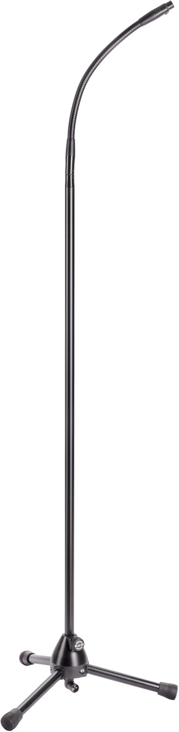 K&M Konig & Meyer XLR Microphone Stand with Gooseneck - Black Mic Stand for Studio, Stage or Rehearsal - Lightweight Boom Arm Made of Steel and Foldable Legs - 3.3kg
