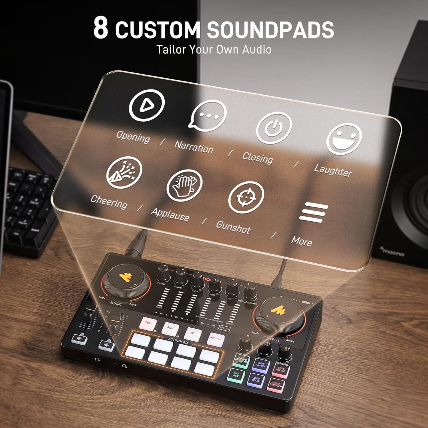 MAONO Podcast Equipment: Audio Interface, USB/XLR Dynamic Mic and Headphones with Dual XLR Input, Quick to Mute, Noise Reduction, 8 Customize soundpads for Podcast Recording, Streaming, YouTube