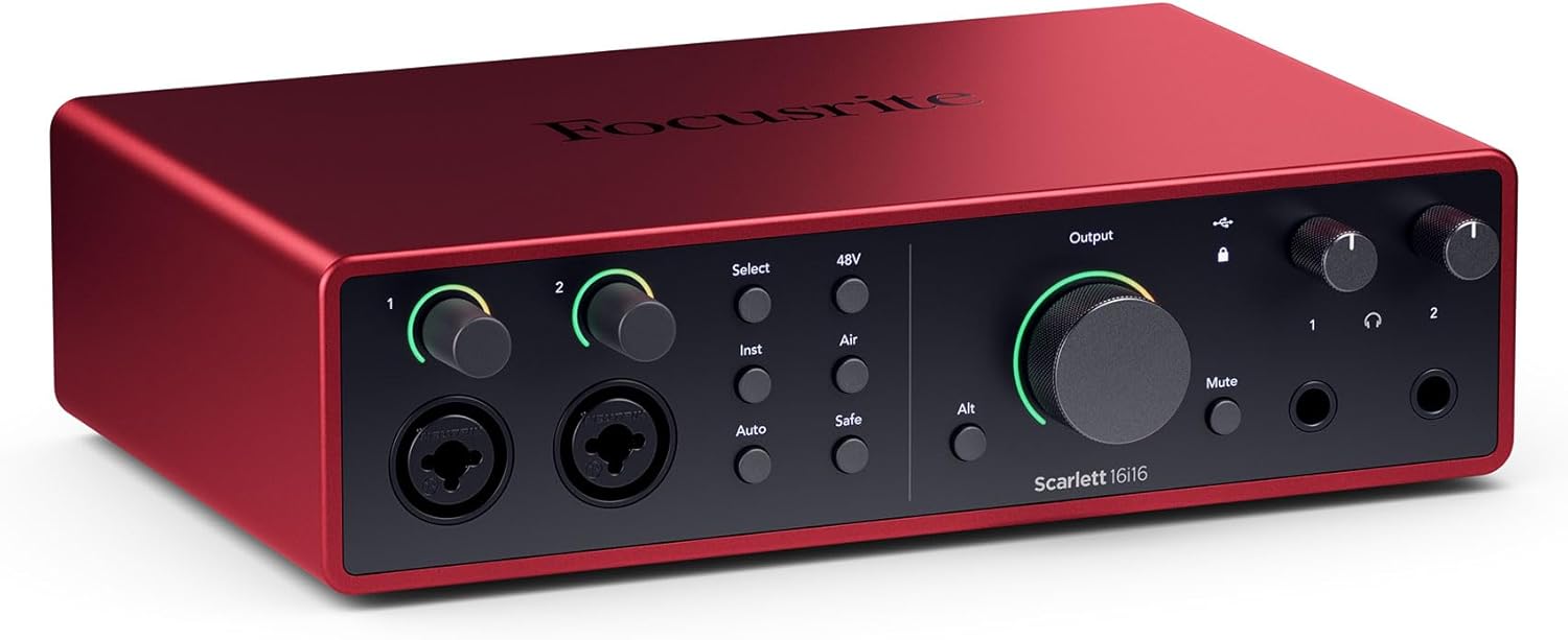 Audiosavings Bundle: Focusrite SCARLETT 16I16 4G 4th Gen 24-bit 192 kHz Audio Recording Interface Bundle with Rockville PRO-M50 SR Headphone+RCM SR Studio/Recording Condenser Microphone (3 Items)