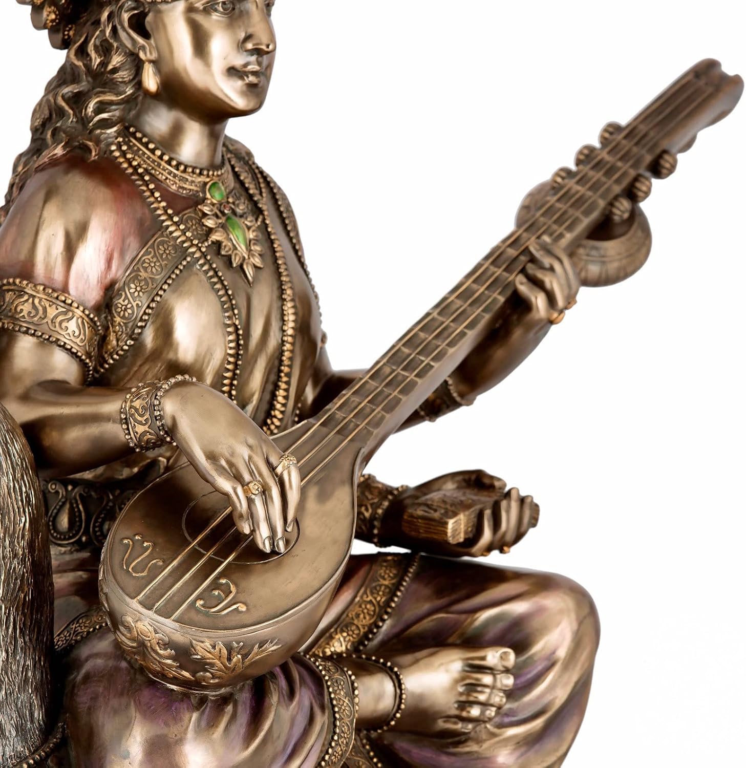 Sri Krishna Culture-New Large Sitting Saraswati Playing Sitar -Antique Finish-Height-25 Inches