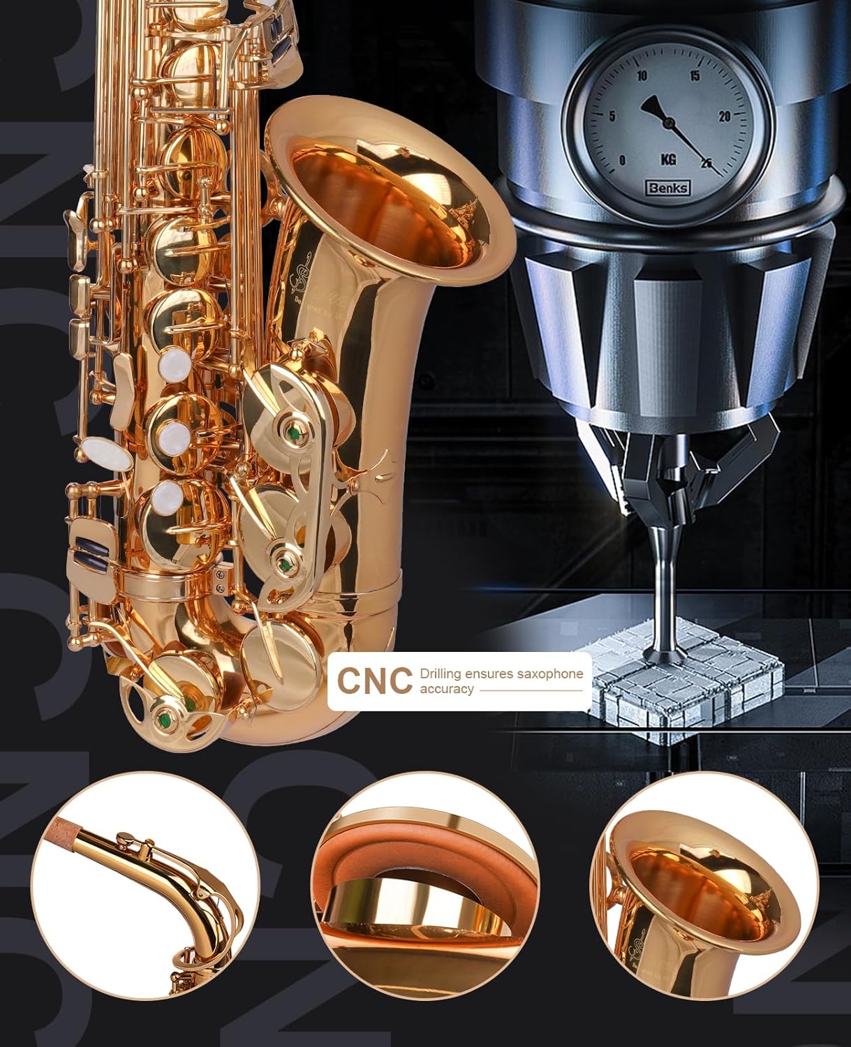 Eb Alto Saxophone - Beginner to Professional, Gold Finish, Adult Size