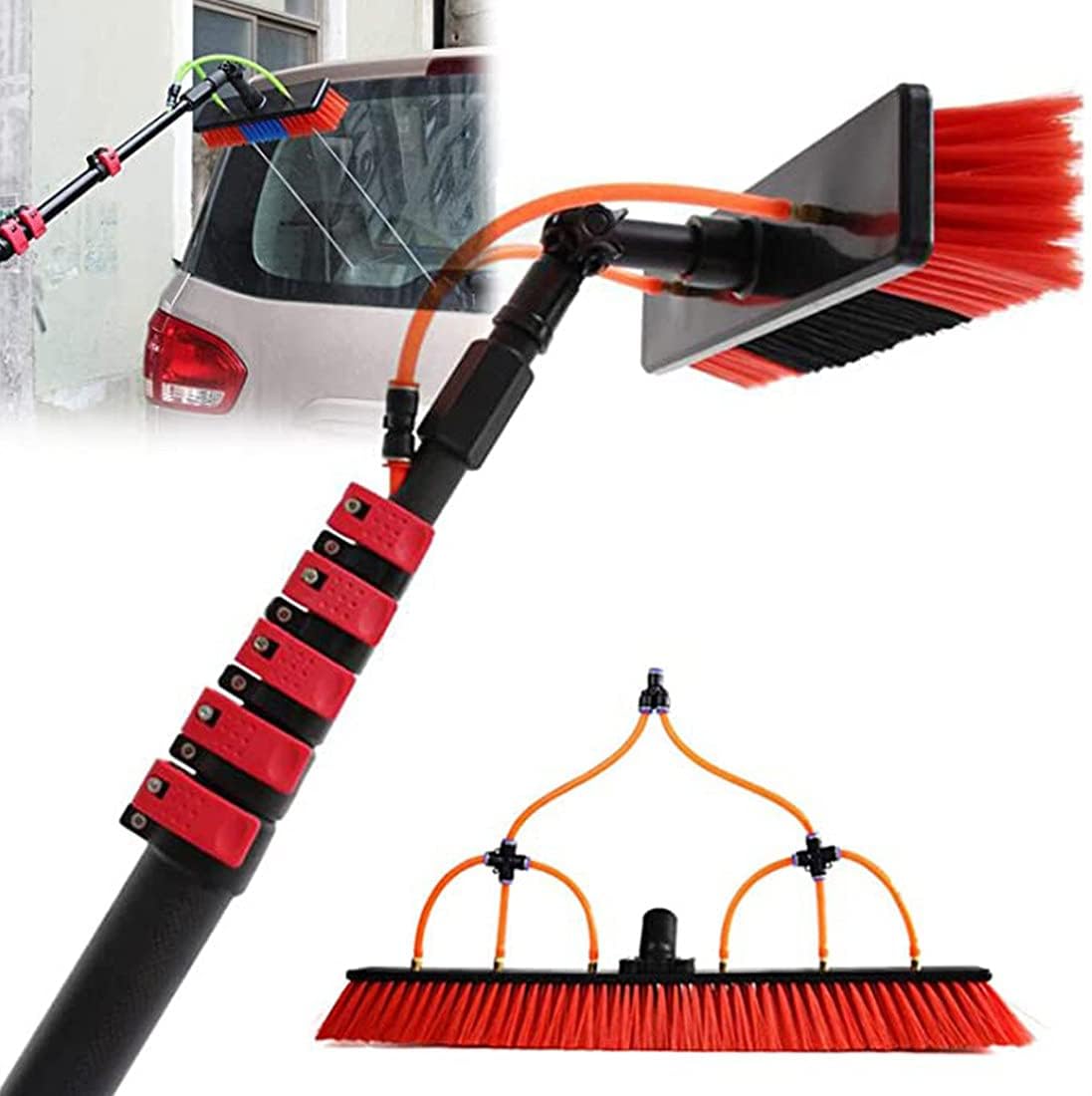 Multi-Purpose Water Spray Brush Telescopic Pole Kit Extendable Cleaner Conservatory Roof Cleaning Tools Window Cleaning Brush Equipment for Trucks,3.6m/12FT