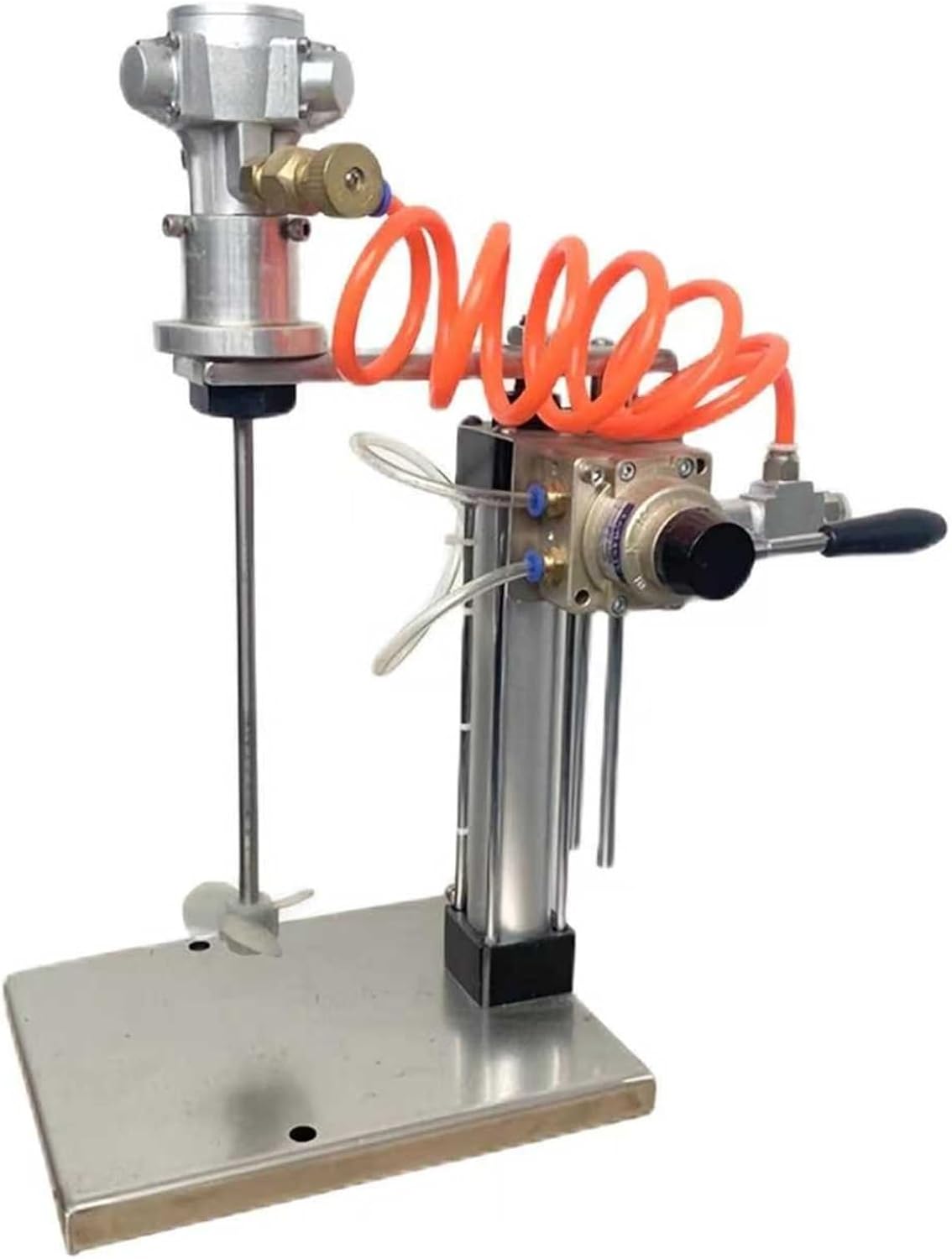 1 Gallon Pneumatic Mixer, Desktop Vertical Coatings Mixing Machine, 1/8HP Automatic Lift Air Agitator, with Stand, Ink Coating Mixing Tool, for Viscous Liquid Ink Dye Chemicals