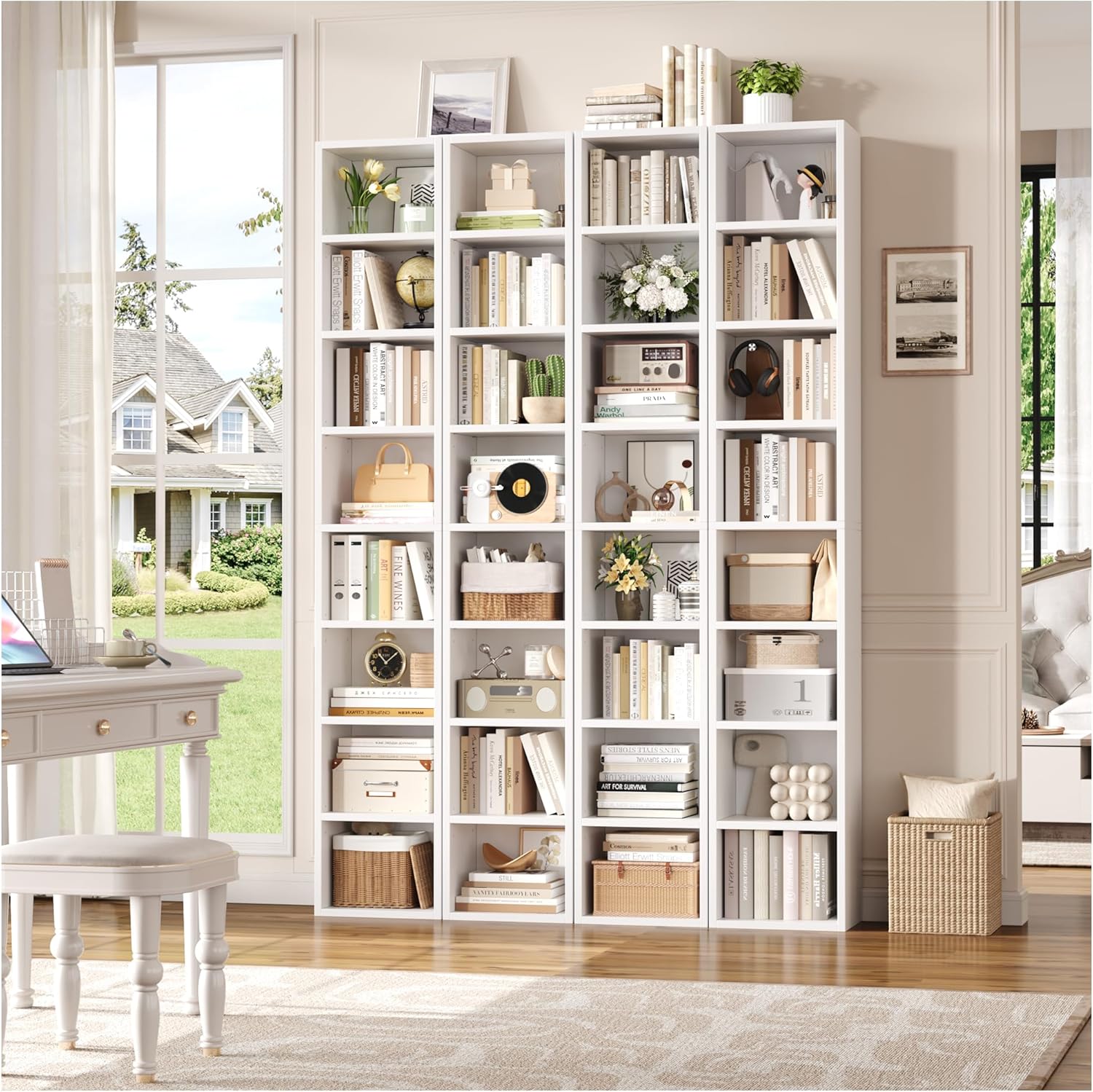 FOTOSOK 8-Tier Media Tower Rack, 11.6 X 9.3 X 70.9 Inches CD DVD Slim Storage Cabinet with Adjustable Shelves, Tall Narrow Bookcase Display Bookshelf for Home Office, White