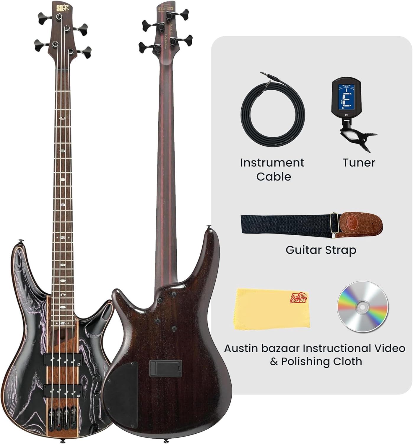 Ibanez SR1300SB SR Premium Bass Guitar - Magic Wave Low Gloss Bundle with Gig Bag, Tuner, Cable, Strap, Austin Bazaar Instructional DVD, and Polishing Cloth