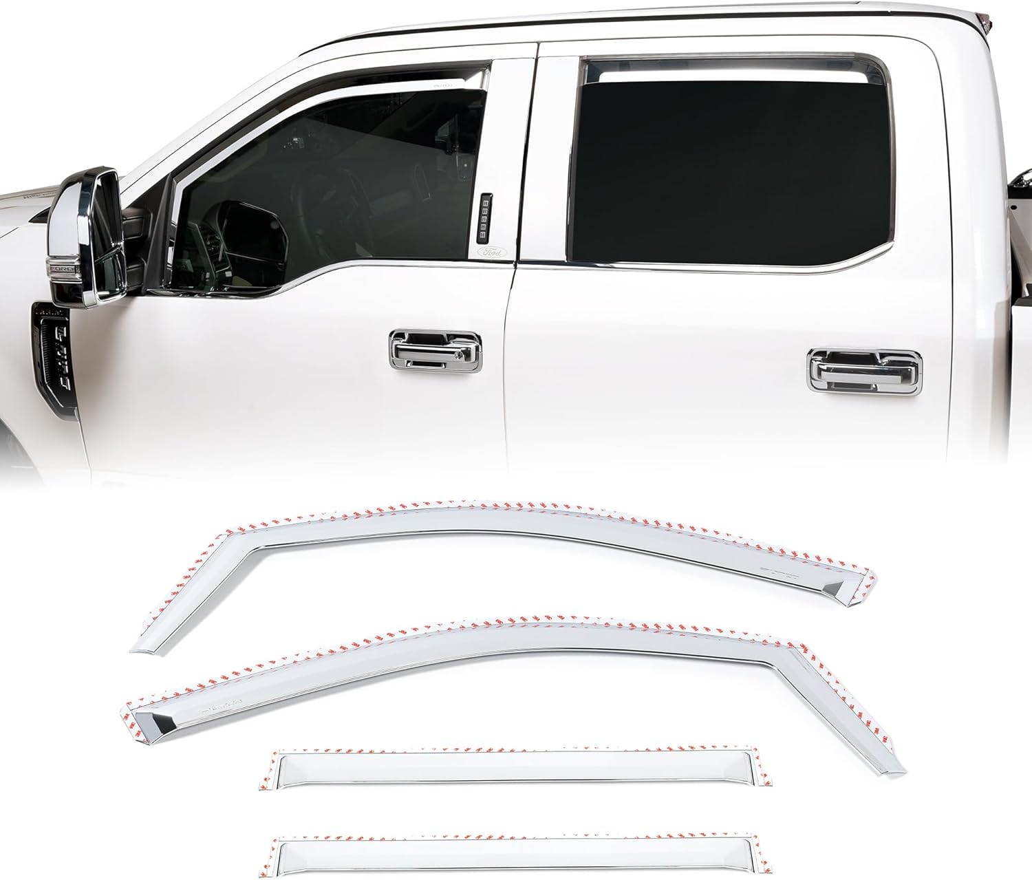 Putco Element Chrome Window Deflectors Fits Ford F150 2015-2020 & Ford F250/F350 2017-2022 SuperCrew/Crew Cab - Set of 4 - in Channel Install