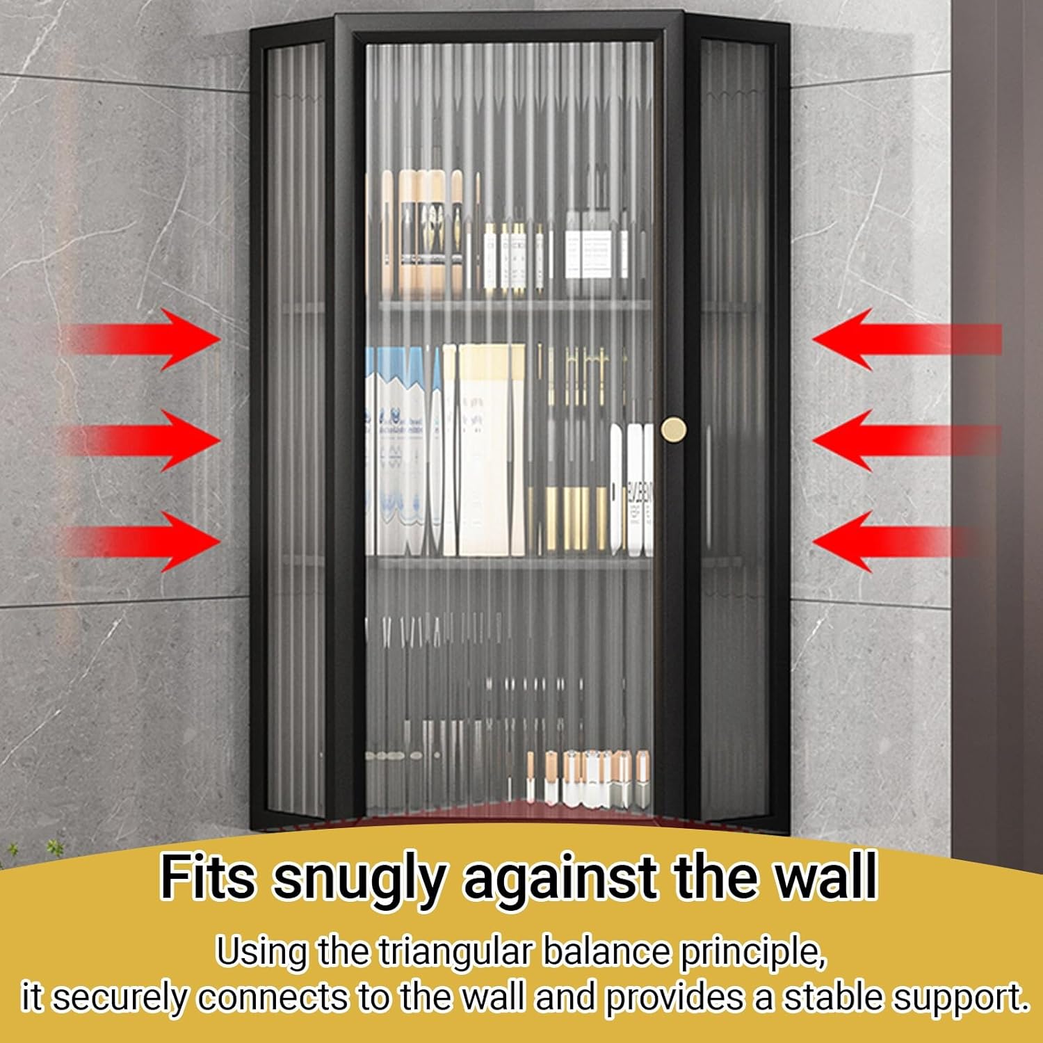 3/4 Tier Wall Mount Corner Bathroom Cabinets with Glass Door，Corner Medicine Cabinet ，Narrow Spice Rack，Makeup Organizer ，for Kitchen Living Room，Bedroom(Beige,4-Tier)