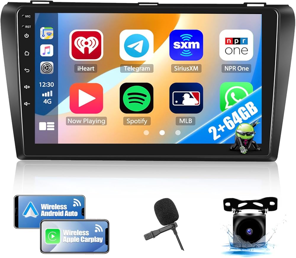2+64GB Car Stereo Radio with Wireless Apple Carplay Android Auto for Mazda 3 2004-2009, 9