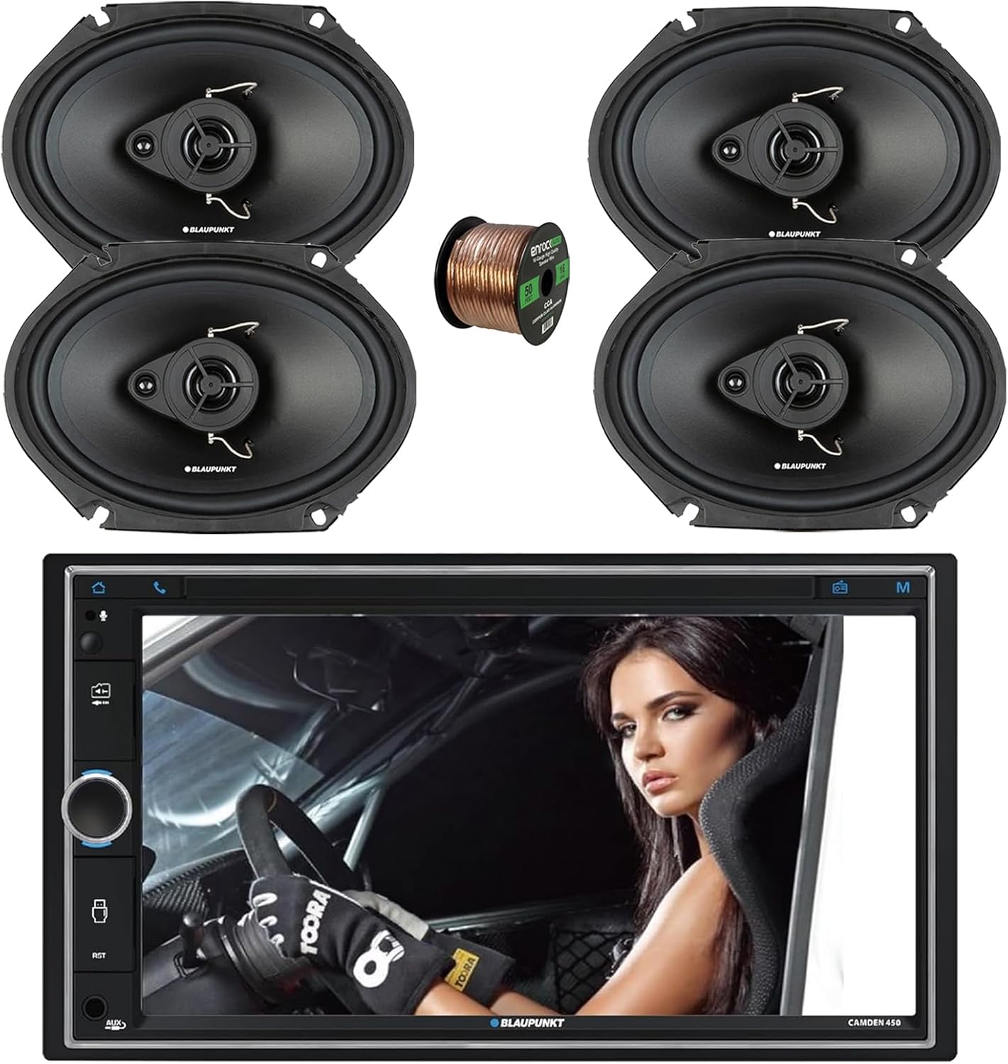 Blaupunkt CAMDEN 450 7 Touchscreen Double DIN Bluetooth AM/FM Digital Multimedia Receiver, 4x 6x8