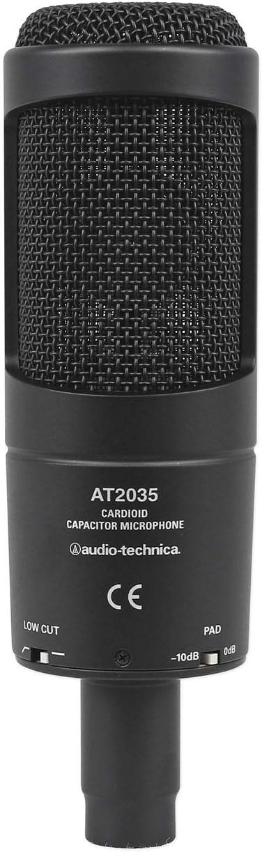 Audio-Technica AT2035 Side Address Cardioid Condenser Studio Microphone with Case Bundle with Rockville RCXFM10P-B Black 10' Female to Male REAN XLR Mic/Speaker Cable