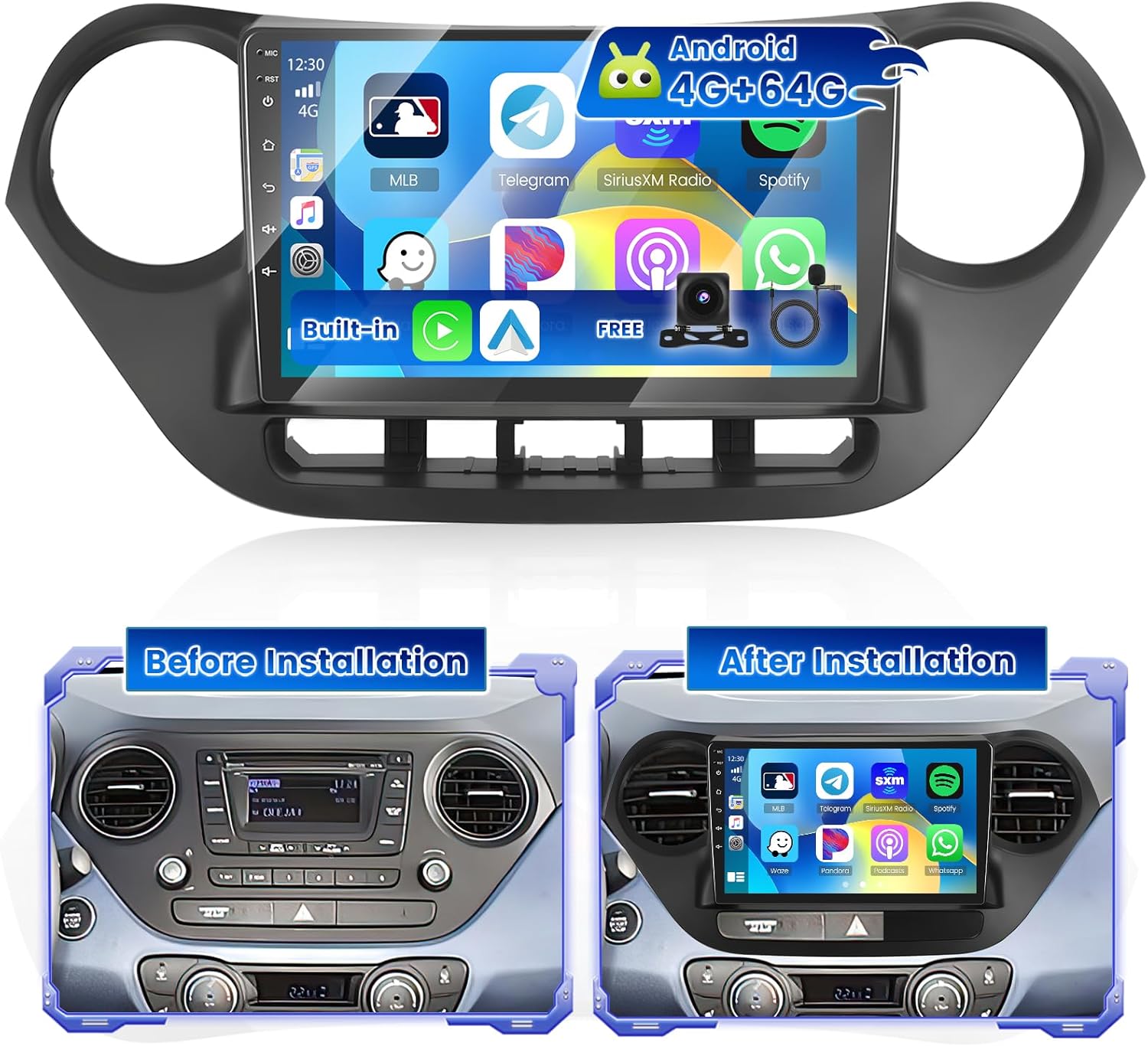 [DSP 4+64G] Android 15 Car Stereo for Hyundai I10 2014 2015 2016 2017, Hikity 9'' Touchscreen Radio Wireless Carplay Android Auto Mirror Link Bluetooth/5G WiFi, FM/EQ/RDS, SWC GPS Backup Cam+MIC