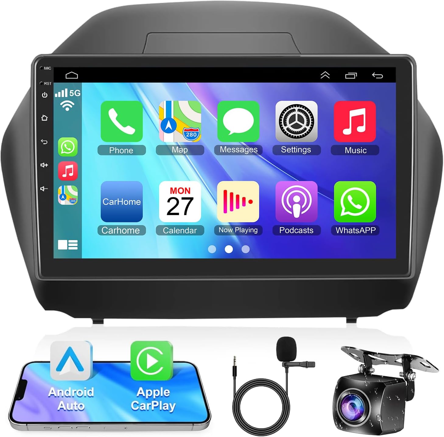 Car Stereo for Hyundai Tucson IX35 2010-2015, 4+64GB Android 13 Car Stereo Support Wireless Carplay & Android Auto Voice Control Bluetooth 5.2 DSP FM GPS WiFi Backup Camera