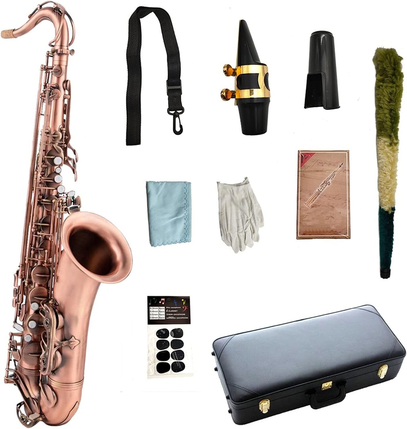 Sax Beginners Kit Tenor Saxophone B Flat Phosphor Bronze Pink Woodwind Instrument with Case Accessories Wind Instrument (Color : Army Green)