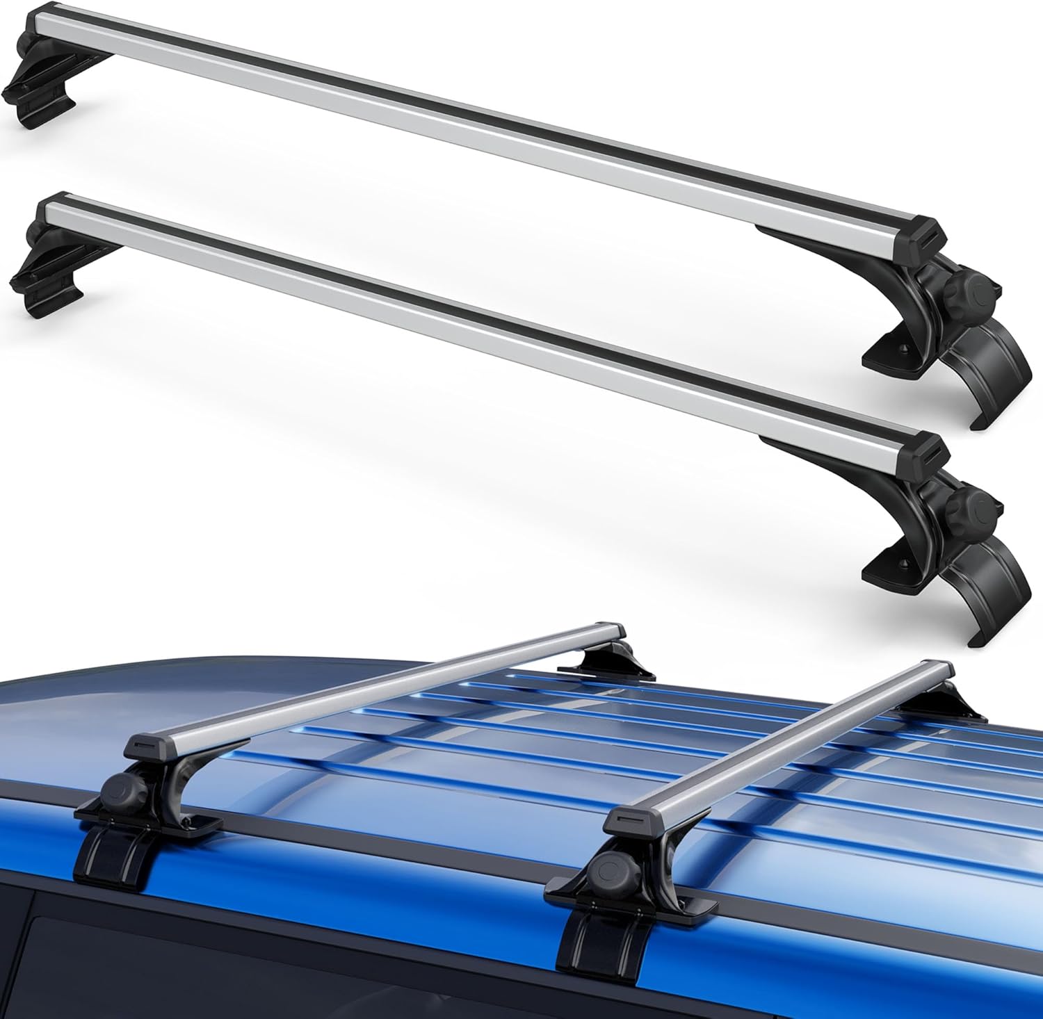 165lbs 48 inch Universal Roof Rack Cross Bars Compatible for Cars,SUV and Vans with Naked Roof Aluminum Adjustable 3 Clamps Rooftop Luggage Carrier Rack for Bike Canoe Kayak Cargo Box