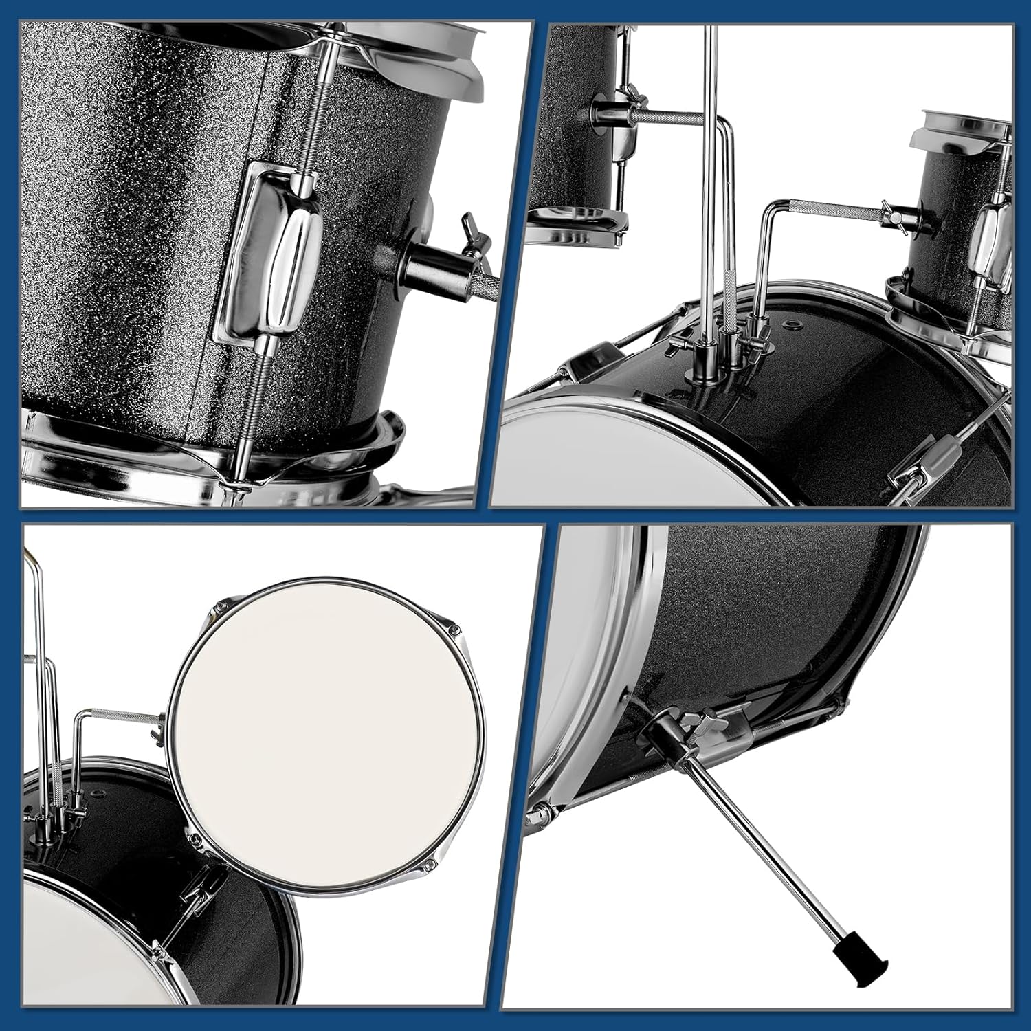 Ktaxon 3-Piece Drum Set, 14 Inch Beginners Drums Kit with Throne Stool, Pedal & 2 Pairs of Drumsticks, Junior Drums Set Musical Instruments W/Cymbal, Tom, and Snare Drum (Black)