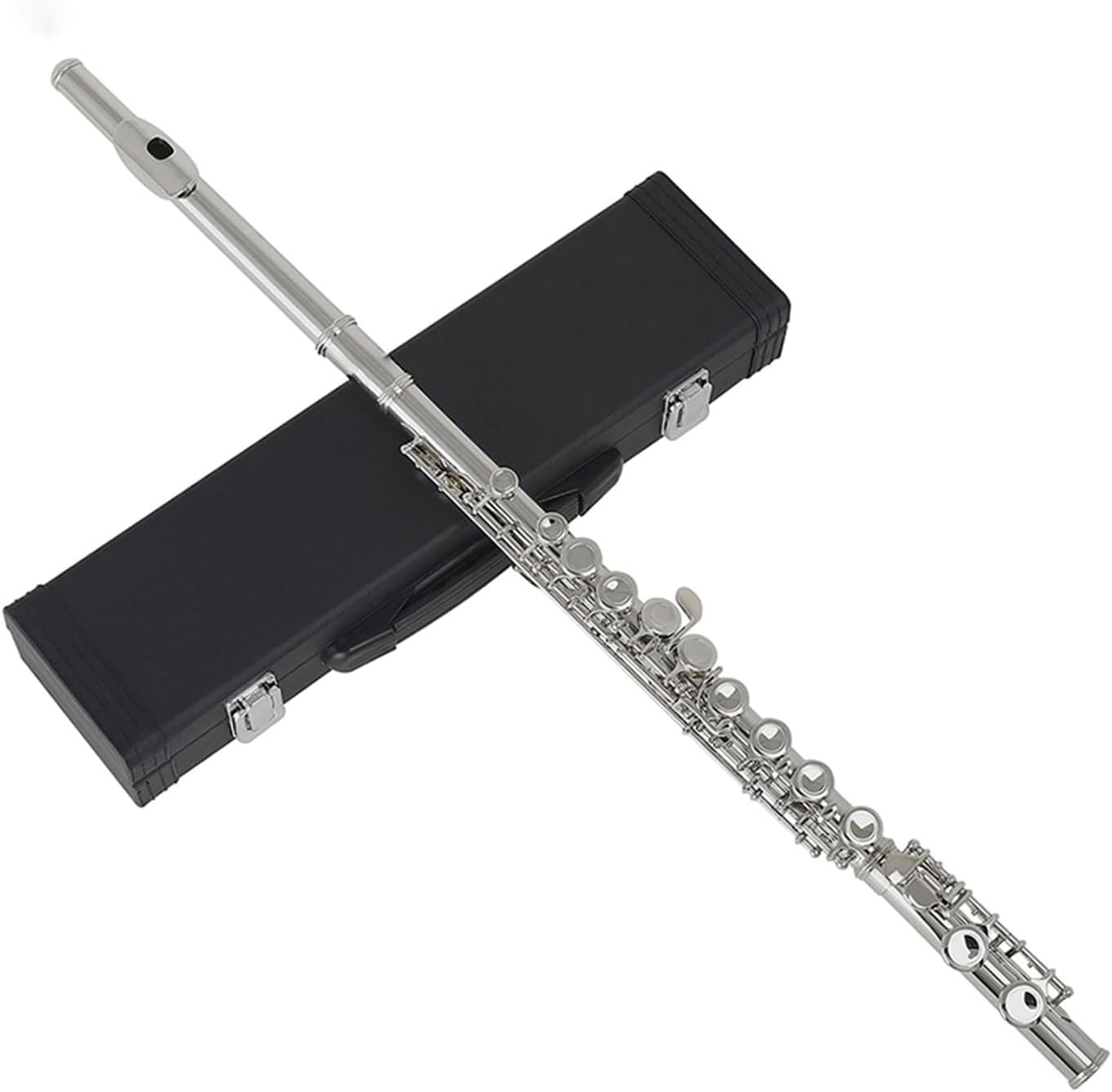 Flute Silver 16 Holes Flute with E Key Woodwind Instrument Closed Hole C Tone Cupronickel Tube with Box Flutes Musical Instruments