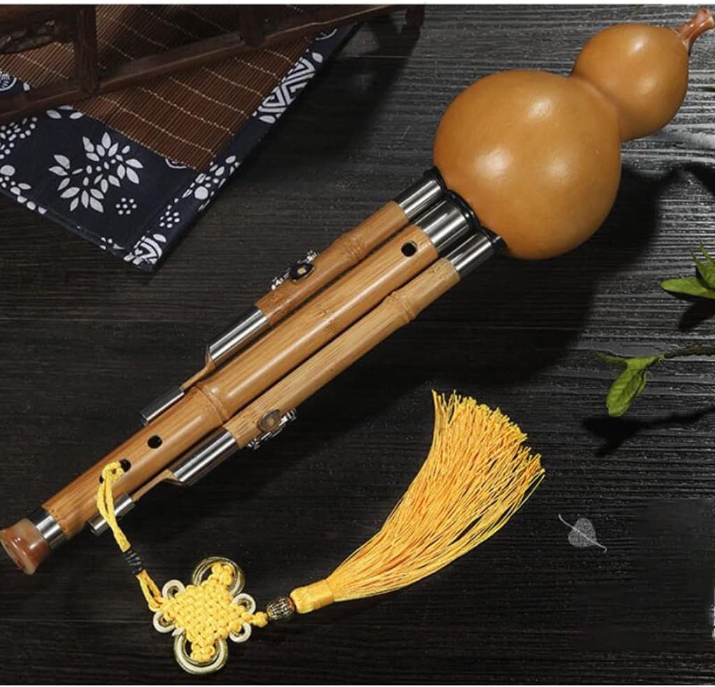 Woodwind Folk Musical Instrument Cucurbit Silk Bamboo Production C Down B Tone Performance Silk, for Elders, People Who Love Music (Brown B Flat)