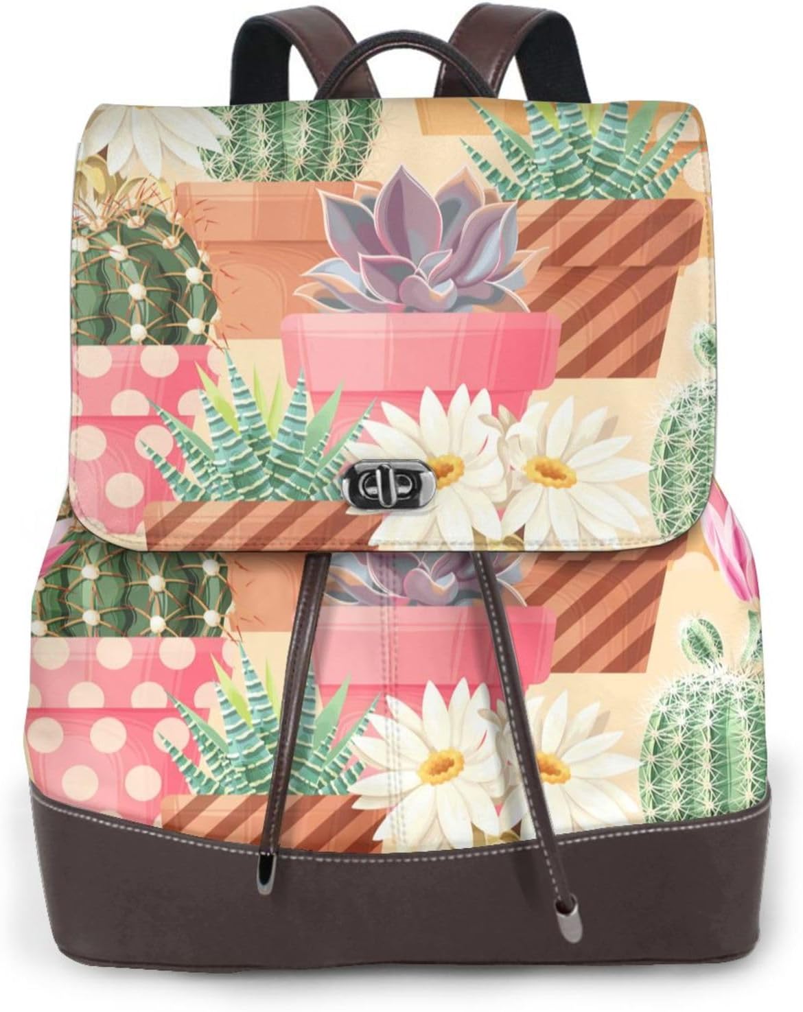 Succulent And Cactus for Womens Backpack Purse Microfiber PU Anti-theft Large Fashion Designer Travel Bag Ladies Shoulder Bags