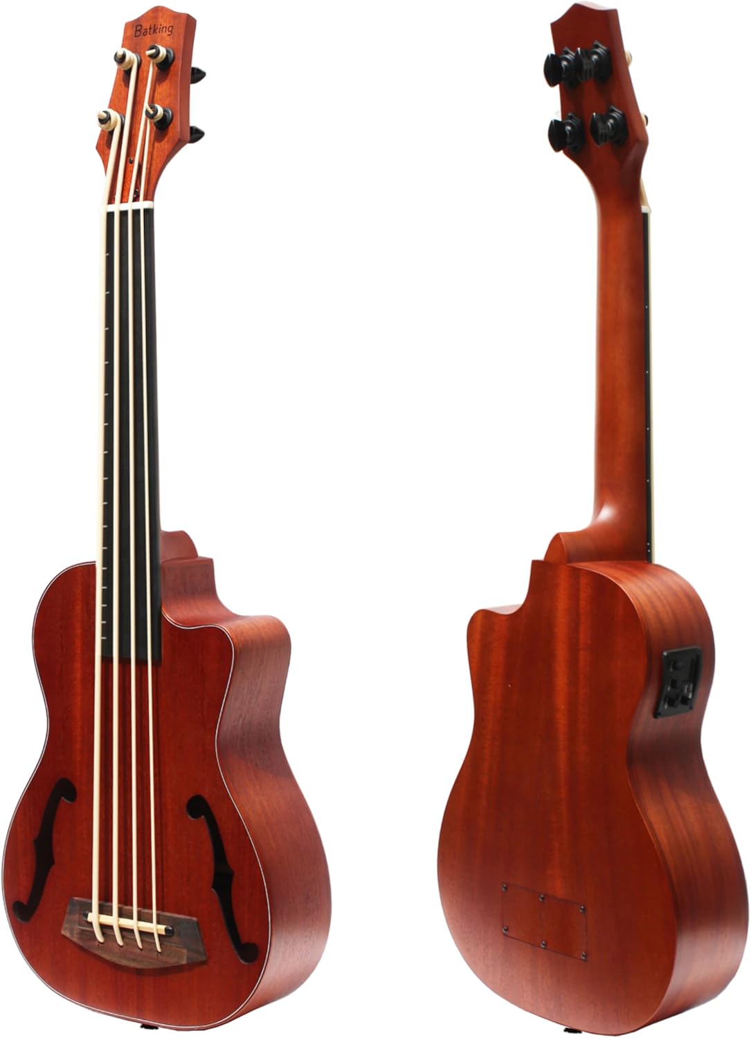 Batking Ubass Electric Ukulele Bass, 30 inch Baritone Bass Ukelele Fretless, Electric Acoustic Bass Uku Wtih Gig Bag (Machine Head Upgraded, Fretless Ubass)