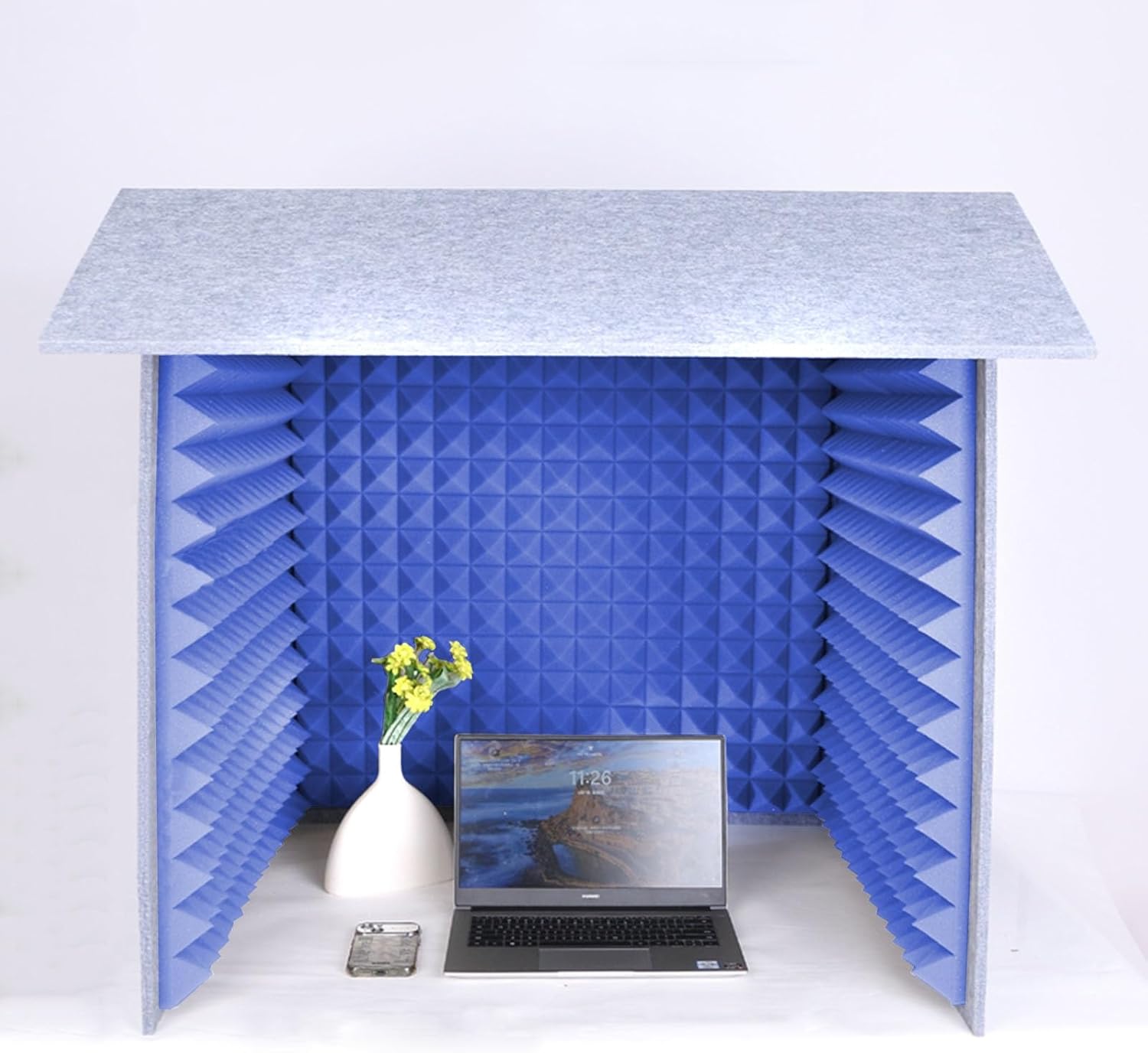 Desktop Noise Isolation Box, Portable Home Recording Studio for Music Practice Room, Gray (Blue)