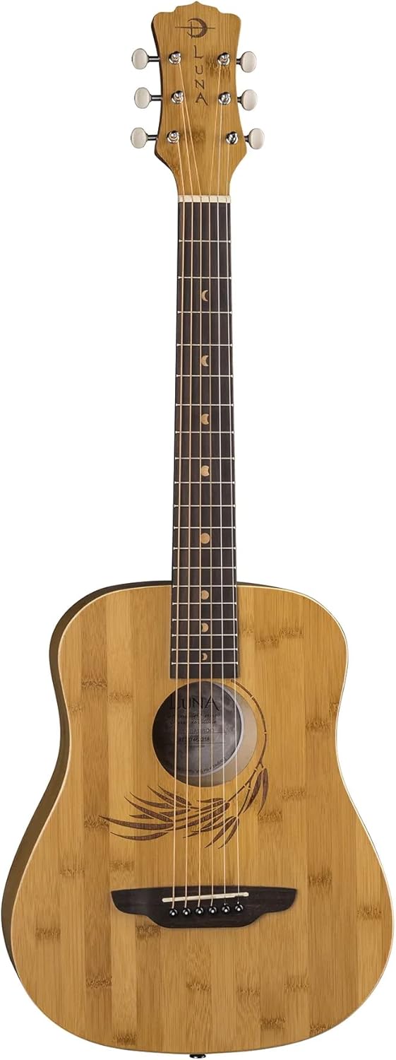 Luna Safari Bamboo Acoustic Travel Guitar with Gig Bag, Satin Natural