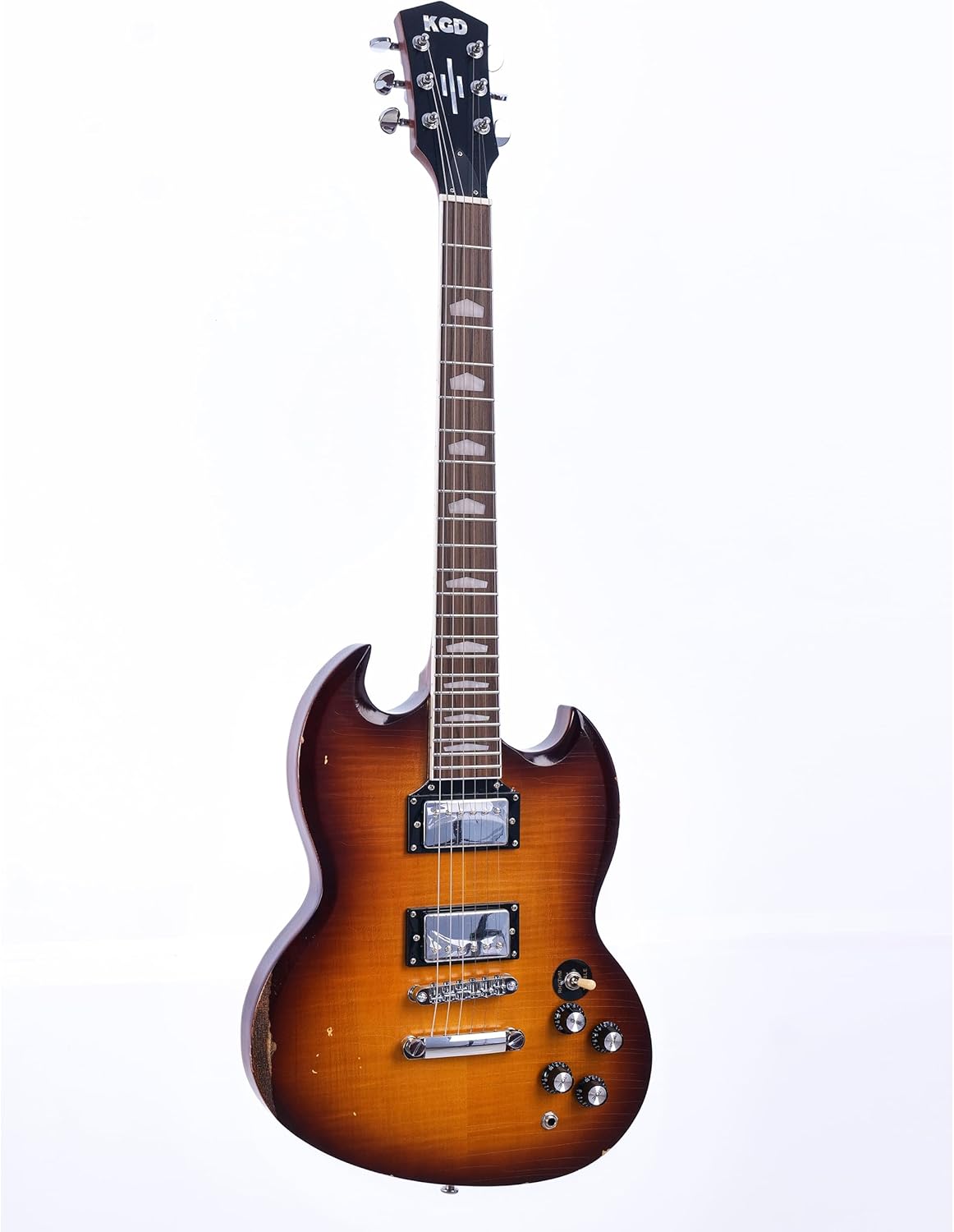 KGD Relic SG Sunburst Guitar,Mahogany Body and Neck,Rosewood Fingerboard,Bone Nut,6-String Relic Heavy Metal Guitar,Professional/Electric Guitars for Adults (Sunburst)