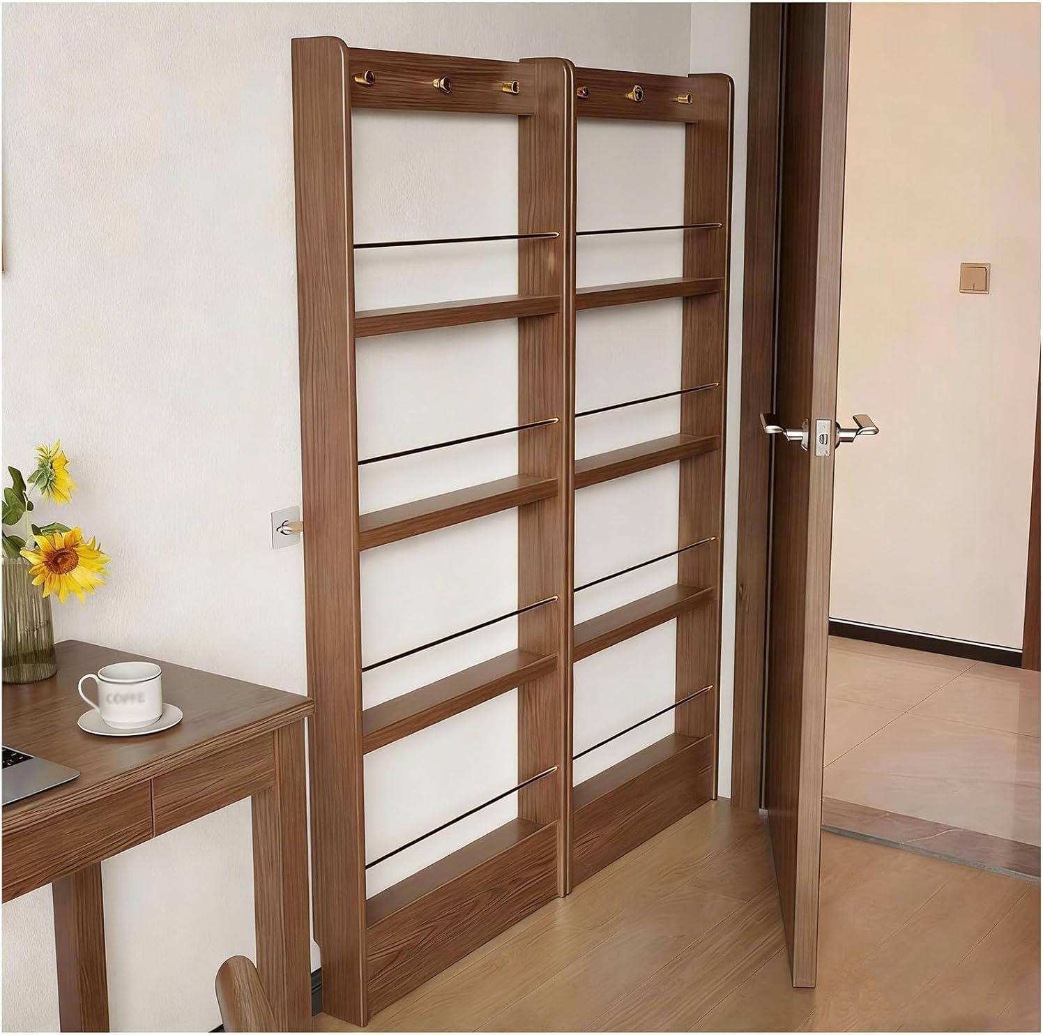 Solid Wood Bookcases Behind The Door Bookshelf Solid Wood Bookcases with Open Display Shelves Behind The Door Storage Organizer for Toys And Books Space-Saving Wall Mount Narrow Book Shelf,60*10*186cm