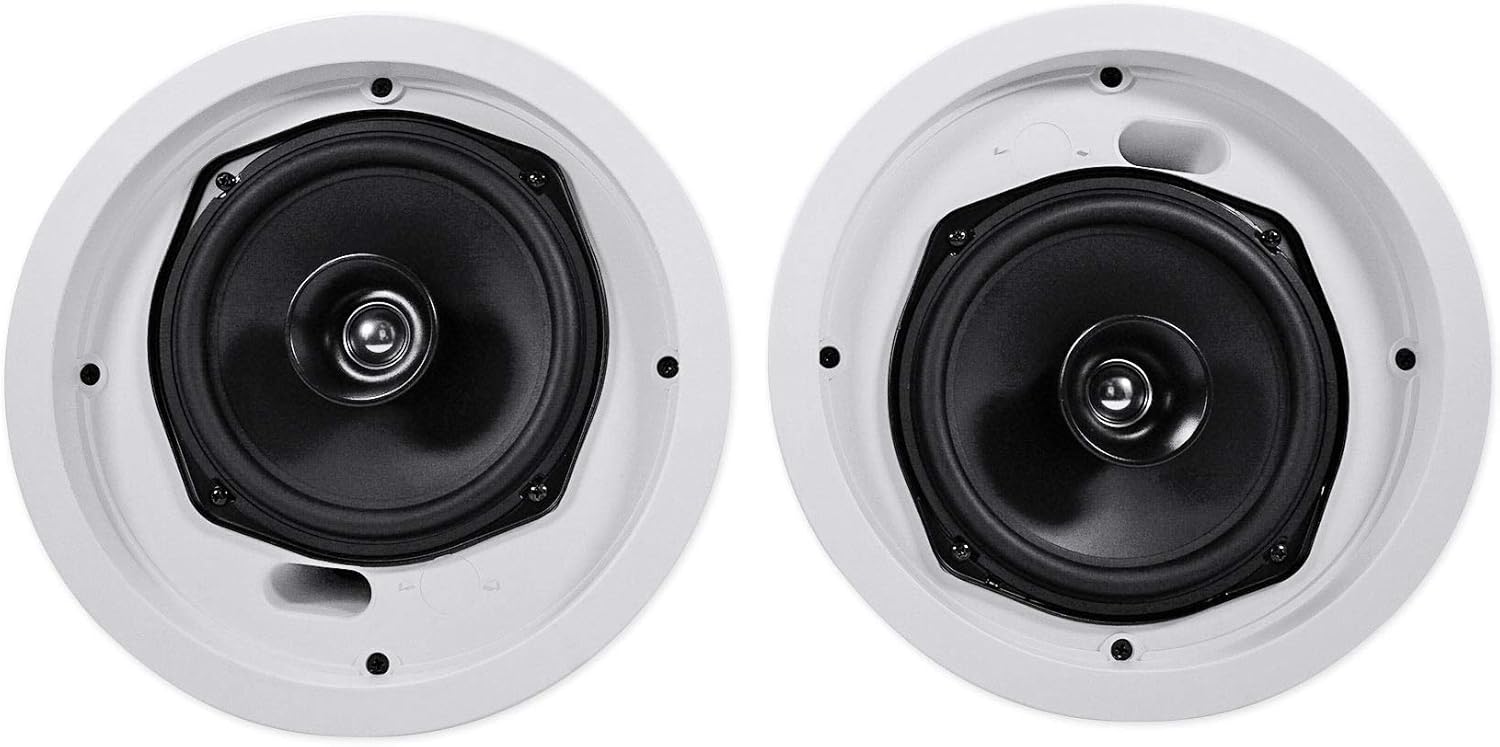 JBL Professional Control 26C 2-Way, 6.5” Round In-Ceiling Speaker with Metal Back-Can. 16 Ohm, 150 Watt. Sold as Pair. White, Paintable Grille.