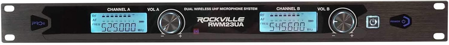 Rockville RWM23UA UHF Wireless Pro Rack Mount Dual Microphone System, 20 Channels, Long Range, Dual LCD Displays, Separate Outputs, for Karaoke and Live Performances