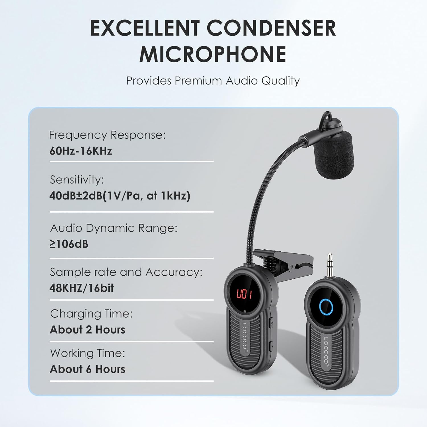 Wireless Saxophone Microphone System for Instruments: UHF Rechargeable Instruments Microphone Receiver and Transmitter - 160ft Range. Plug and Play - Clip-on Mics Suitable for Sax Trumpet, Trombone