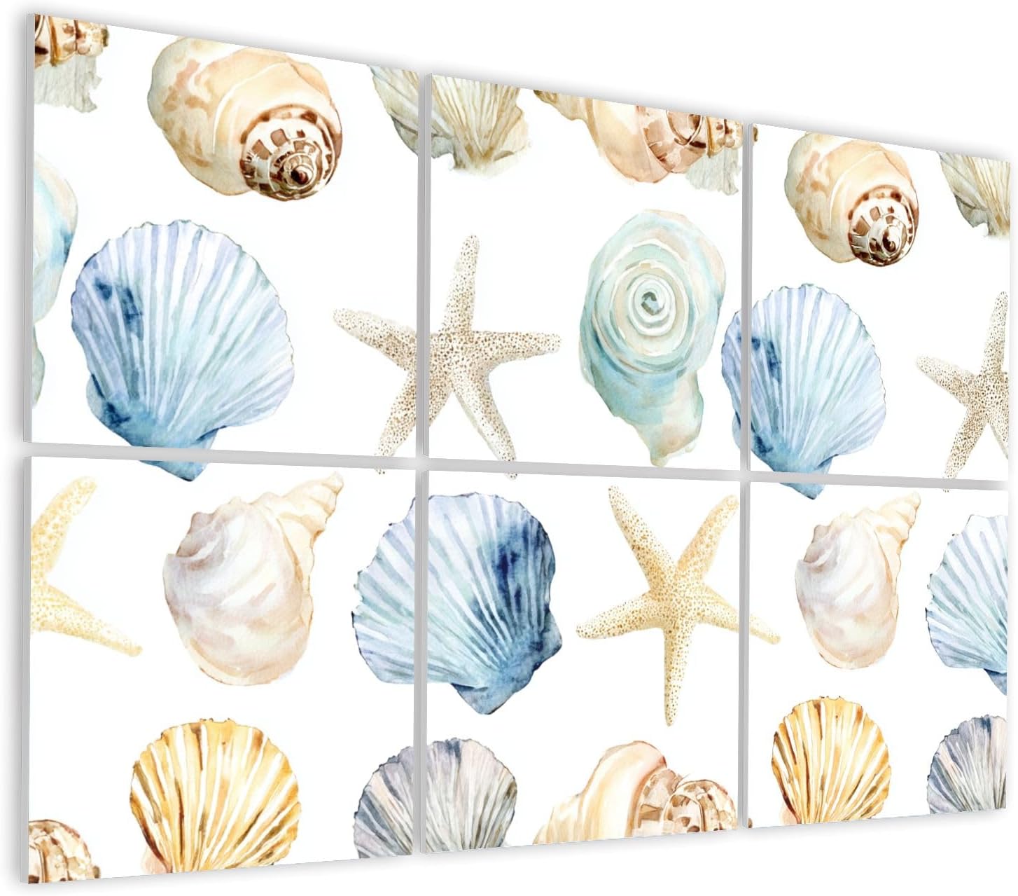 6 Pack Art Acoustic Panels Self Adhesive Beach seamless watercolor sea shell Nautical Ocean scrapbook Decorative Soundproof Wall Panels Sound Absorbing Panel 48